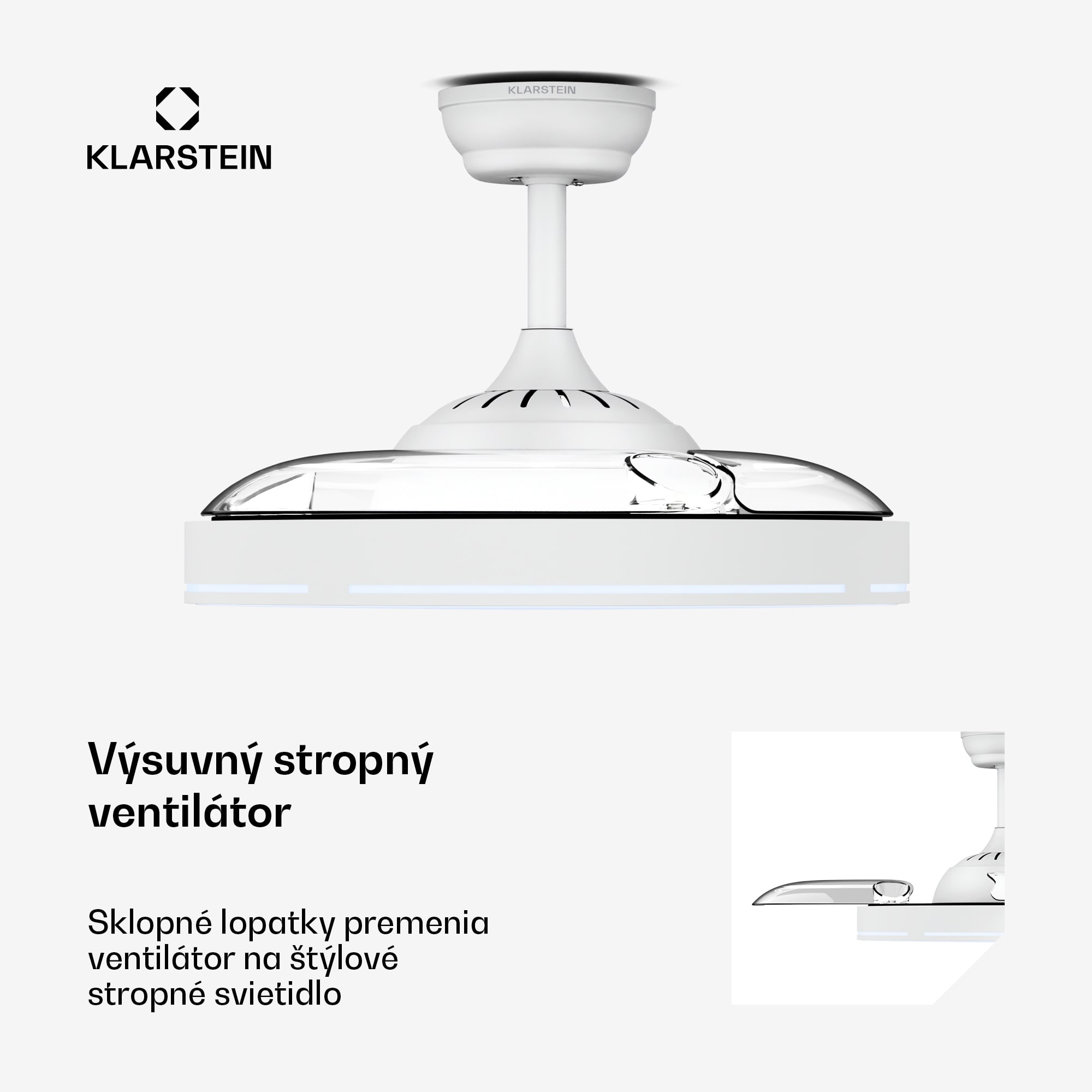 Klarstein AirFold, Inteligentný stropný ventilátor, Zaťahovacie lopatky, Stmievateľné LED svetlo, Smart – Obrázok 2
