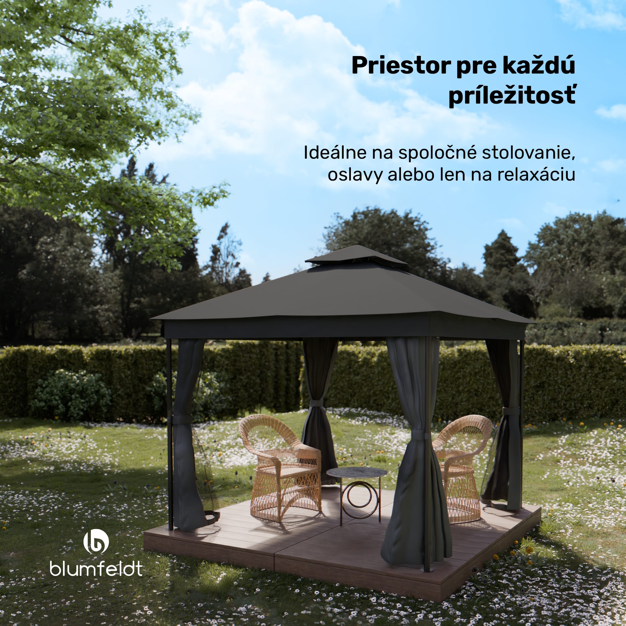 Blumfeldt Altánok Mondo Dual 3x3 s dvojitou strechou a sieťou proti hmyzu – Obrázok 2