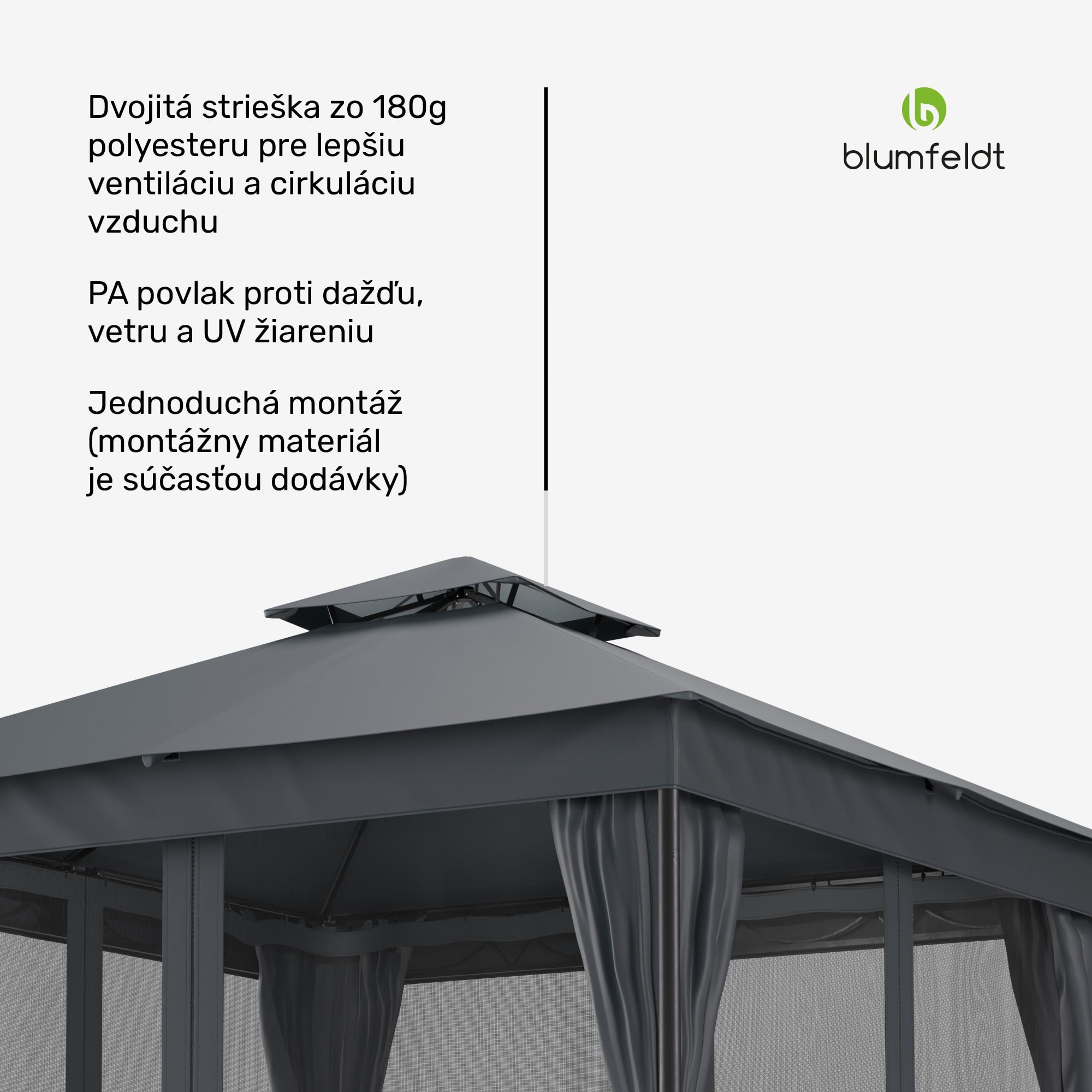 Blumfeldt Altánok Mondo Dual 3x3 s dvojitou strechou a sieťou proti hmyzu – Obrázok 4