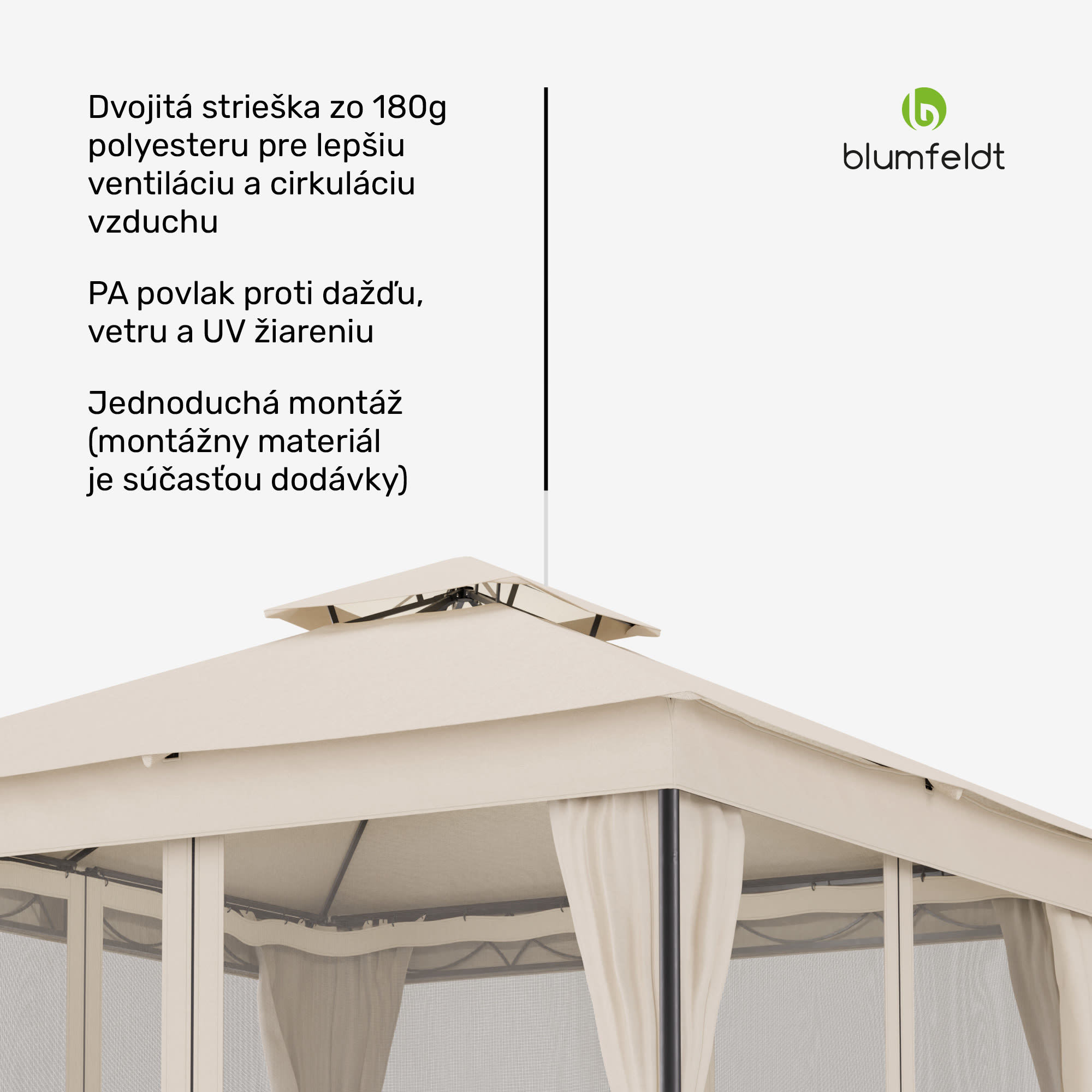 Blumfeldt Altánok Mondo Dual 3x3 s dvojitou strechou a sieťou proti hmyzu – Obrázok 4