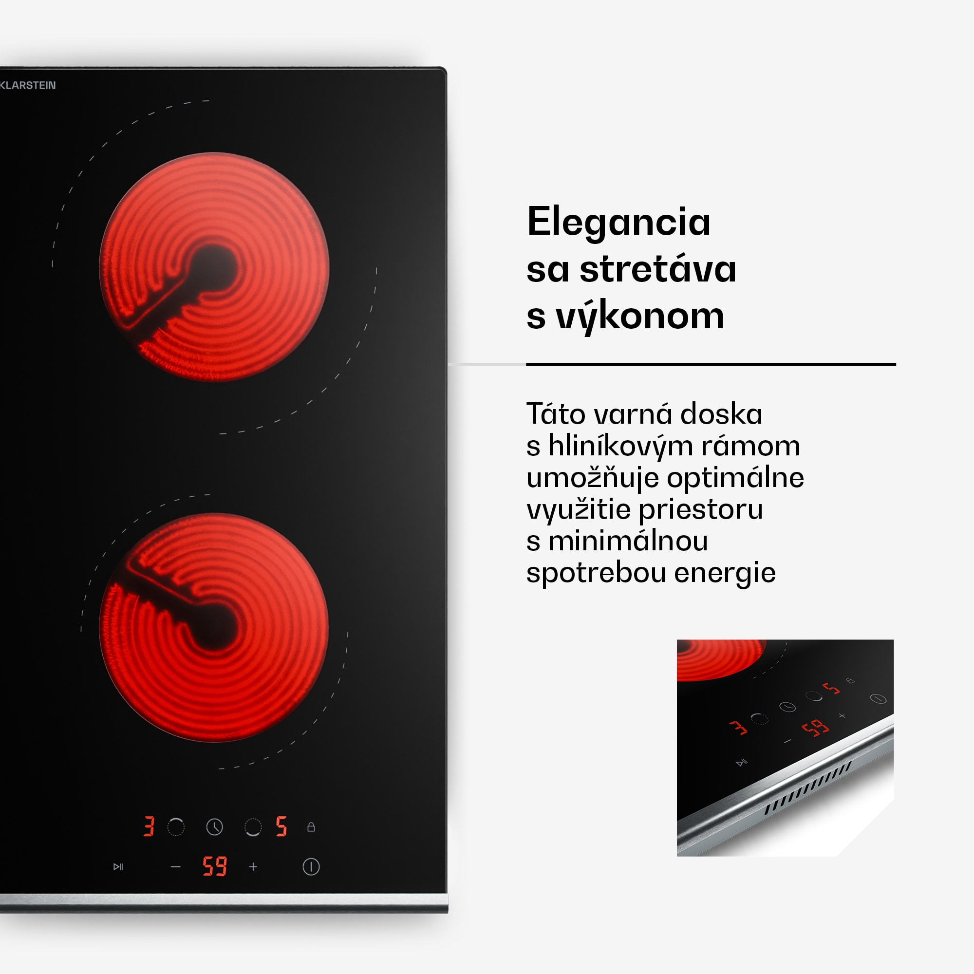 Klarstein Verosteel sklokeramická varná doska, Minimalistická, výkonná, 2 varné zóny, 3000 W, 30 cm – Obrázok 4