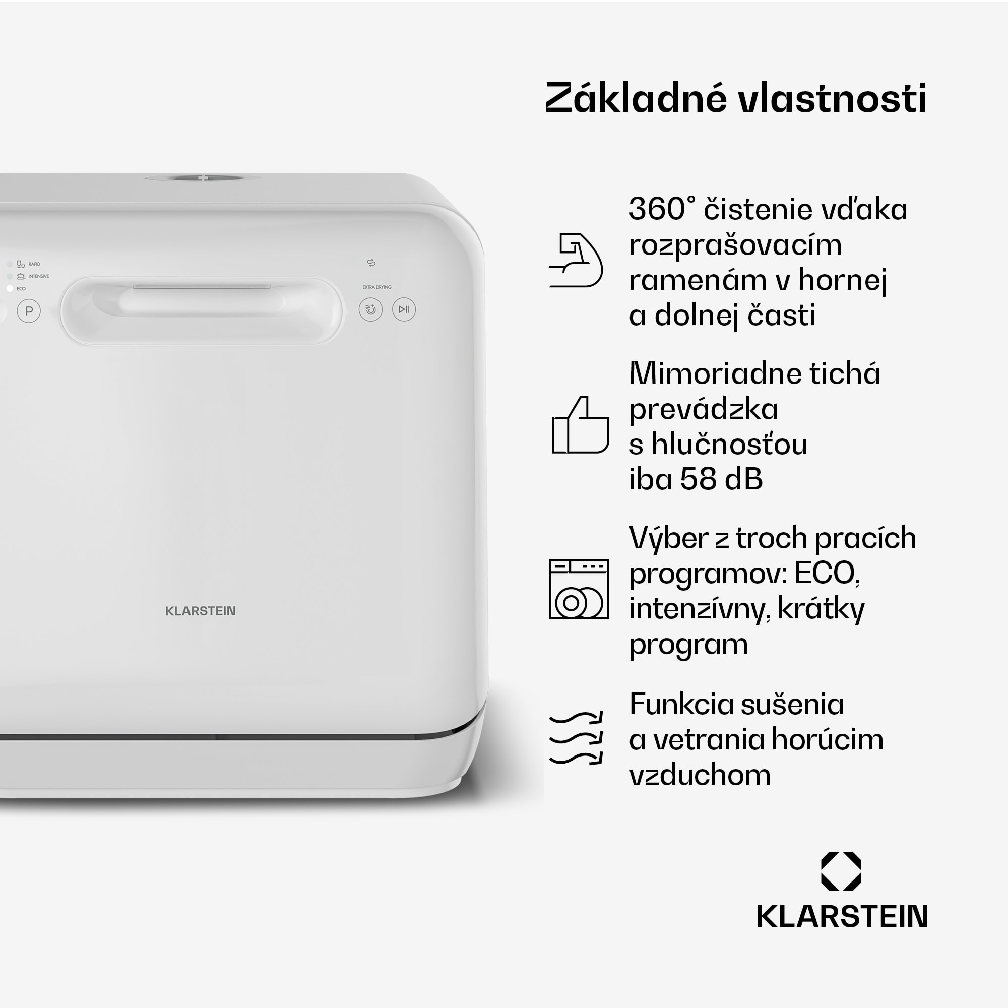 Klarstein Aquatica stolová umývačka riadu | 42 cm | 3 programy | 2 súpravy riadu – Obrázok 3