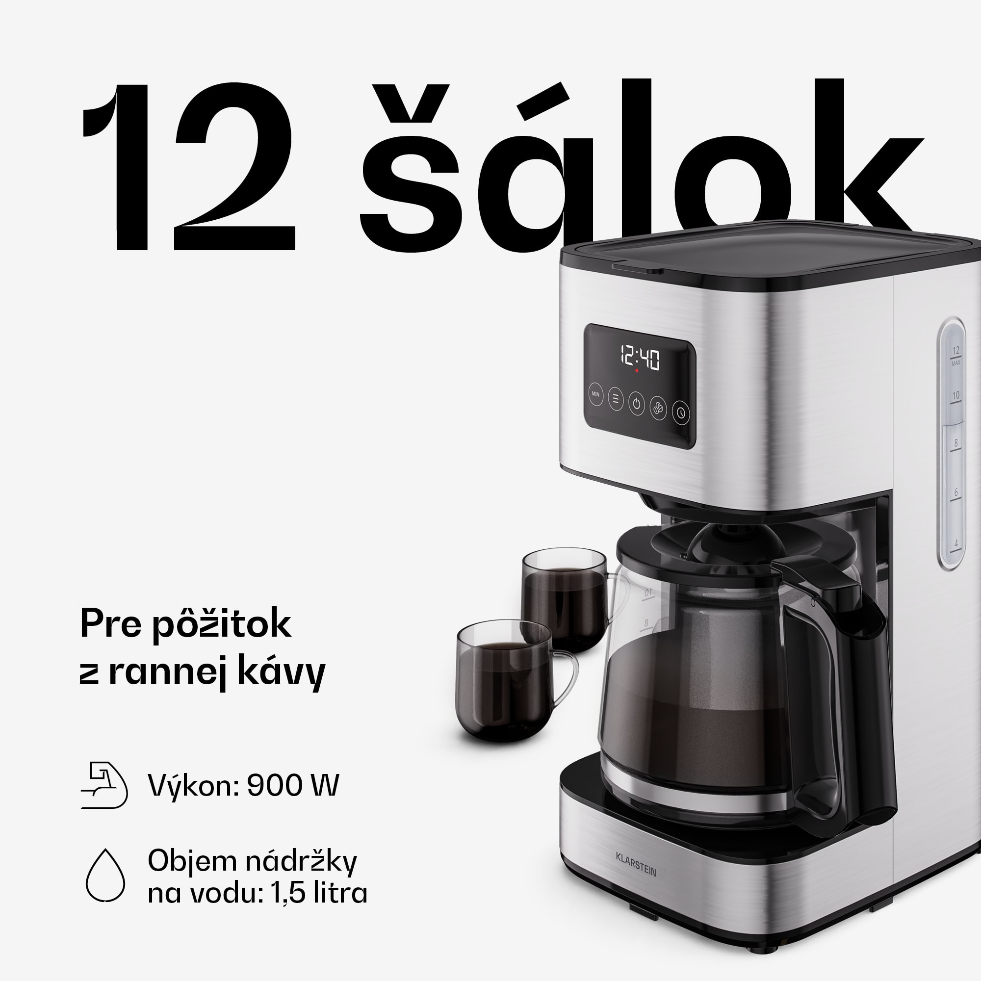 Klarstein Verosteel kávovar na filtrovanú kávu | nehrdzavejúca oceľ | 1,5 litra | Funkcia udržiavania teploty | 12 šálok – Obrázok 3