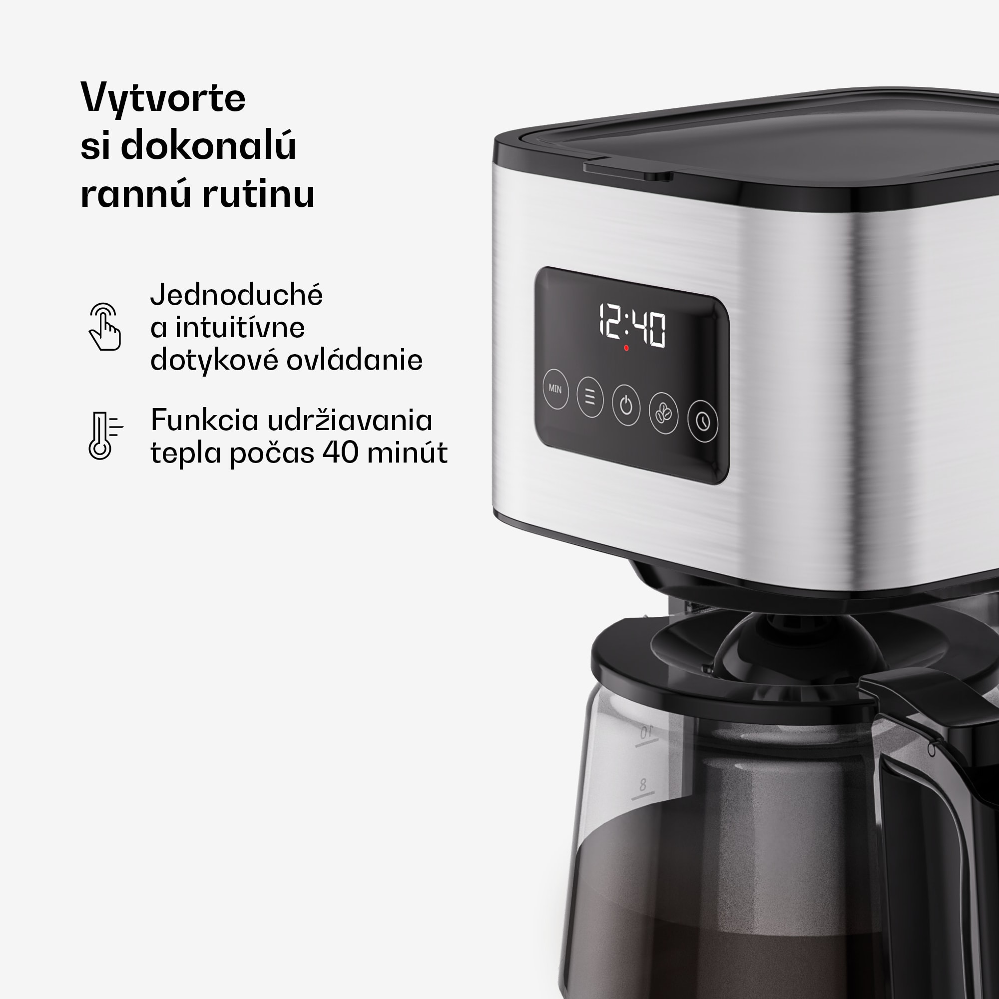 Klarstein Verosteel kávovar na filtrovanú kávu | nehrdzavejúca oceľ | 1,5 litra | Funkcia udržiavania teploty | 12 šálok – Obrázok 4