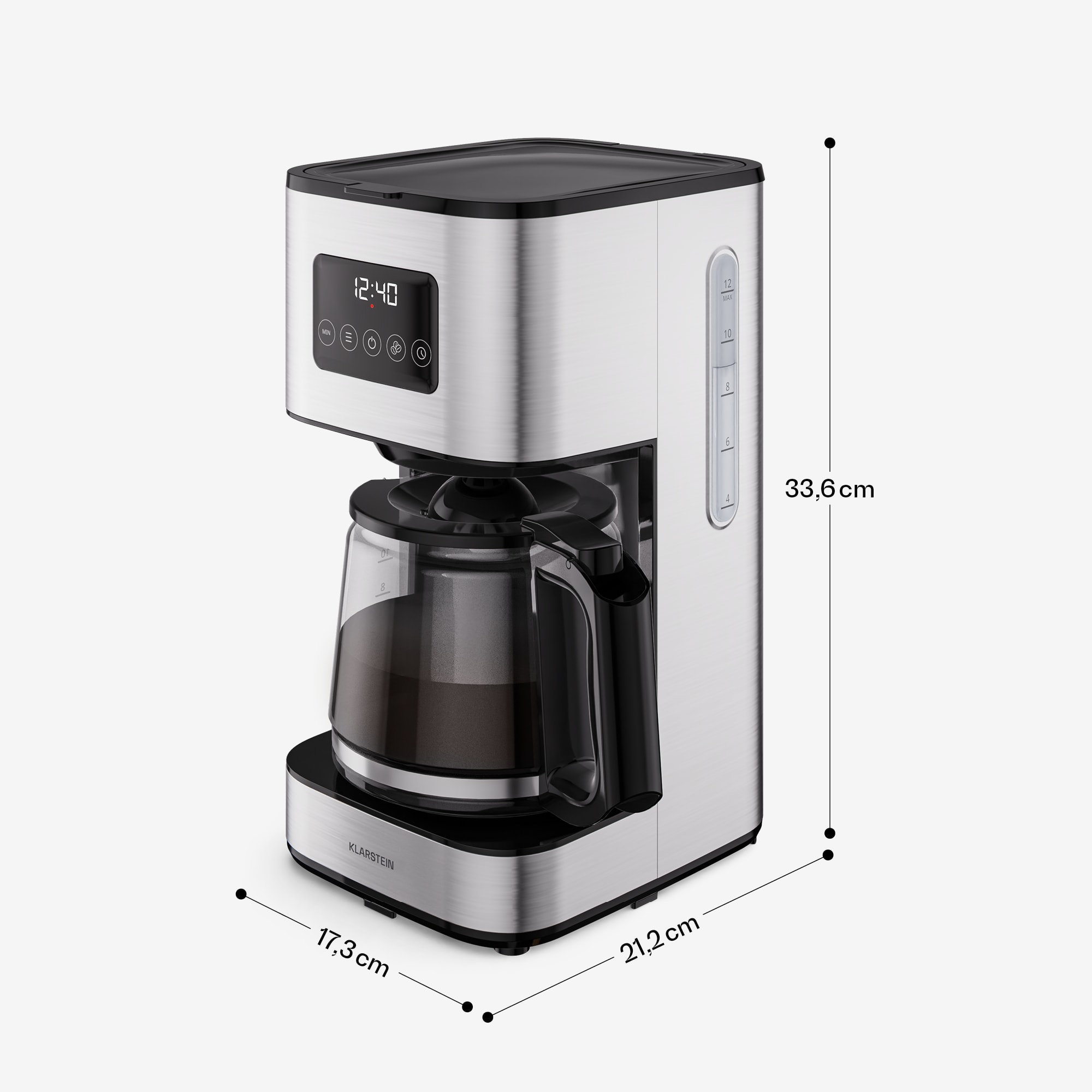 Klarstein Verosteel kávovar na filtrovanú kávu | nehrdzavejúca oceľ | 1,5 litra | Funkcia udržiavania teploty | 12 šálok – Obrázok 5