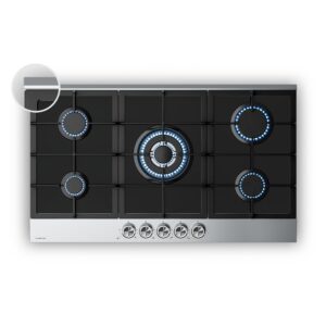 Klarstein Verosteel plynová varná doska, 5 horákov, Elektrické zapalovanie, Kompatibilná s zemným plynom a LPG, 10400W, 90cm