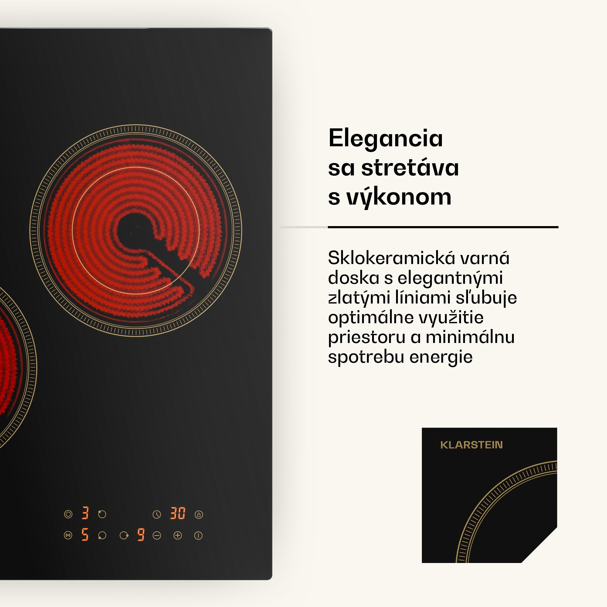 Klarstein Victoria sklokeramická varná doska, 3 zóny, elegantná, nadčasová, 5000 W, 45 cm – Obrázok 4