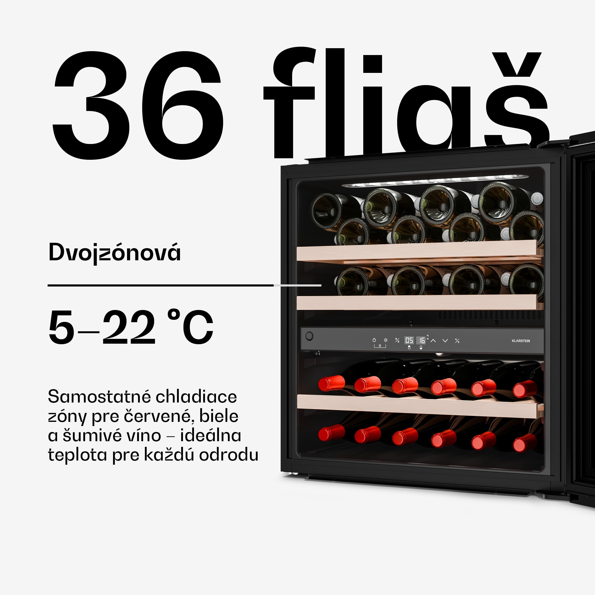 Klarstein Velaire vstavaná chladnička na víno, Moderná, elegantná, UV ochrana, Dvojzónová, 36 fliaš – Obrázok 3