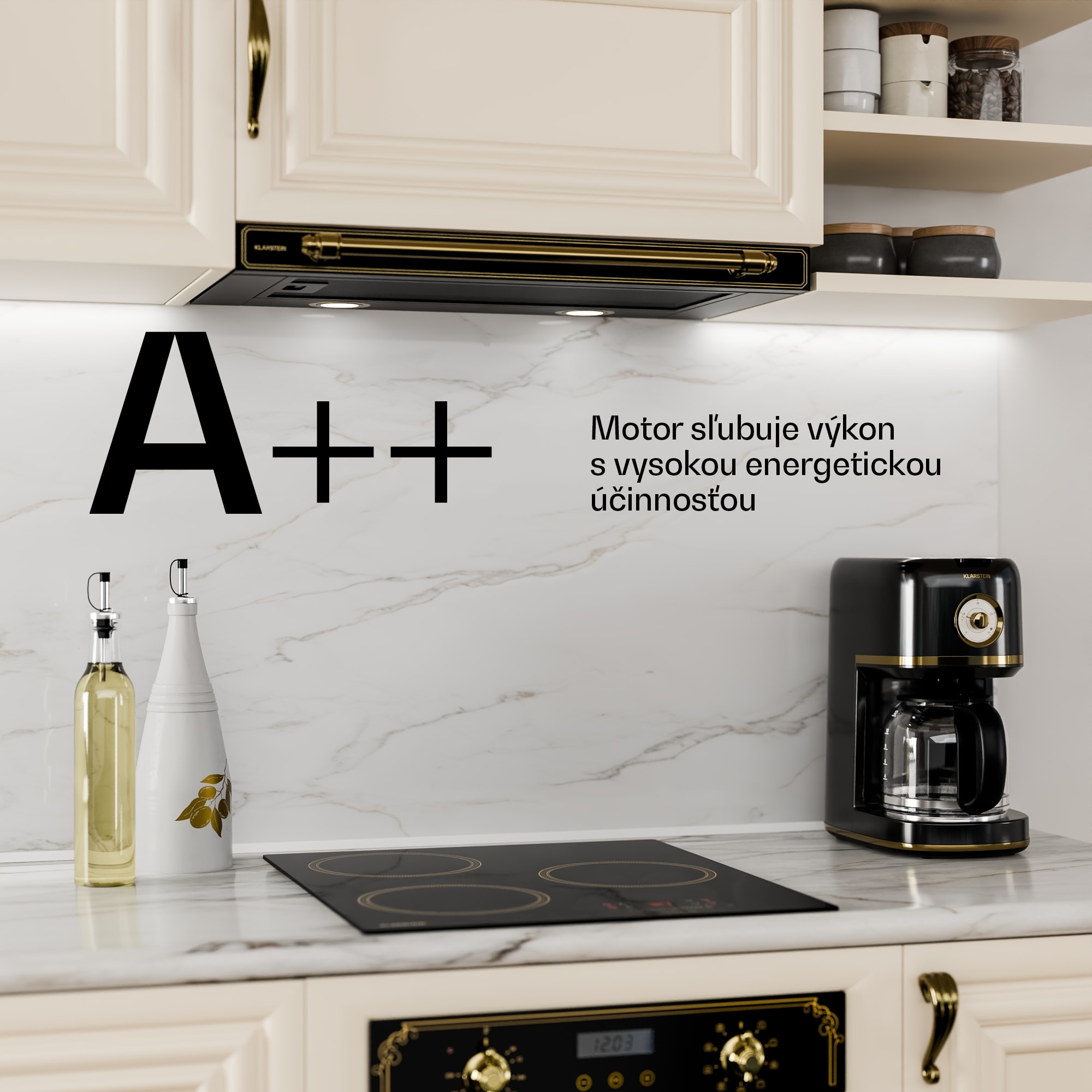 Klarstein Victoria výsuvný digestor elegantný, retro inšpirovaný, nadčasový EEC A++ 359m³/h 60cm – Obrázok 5