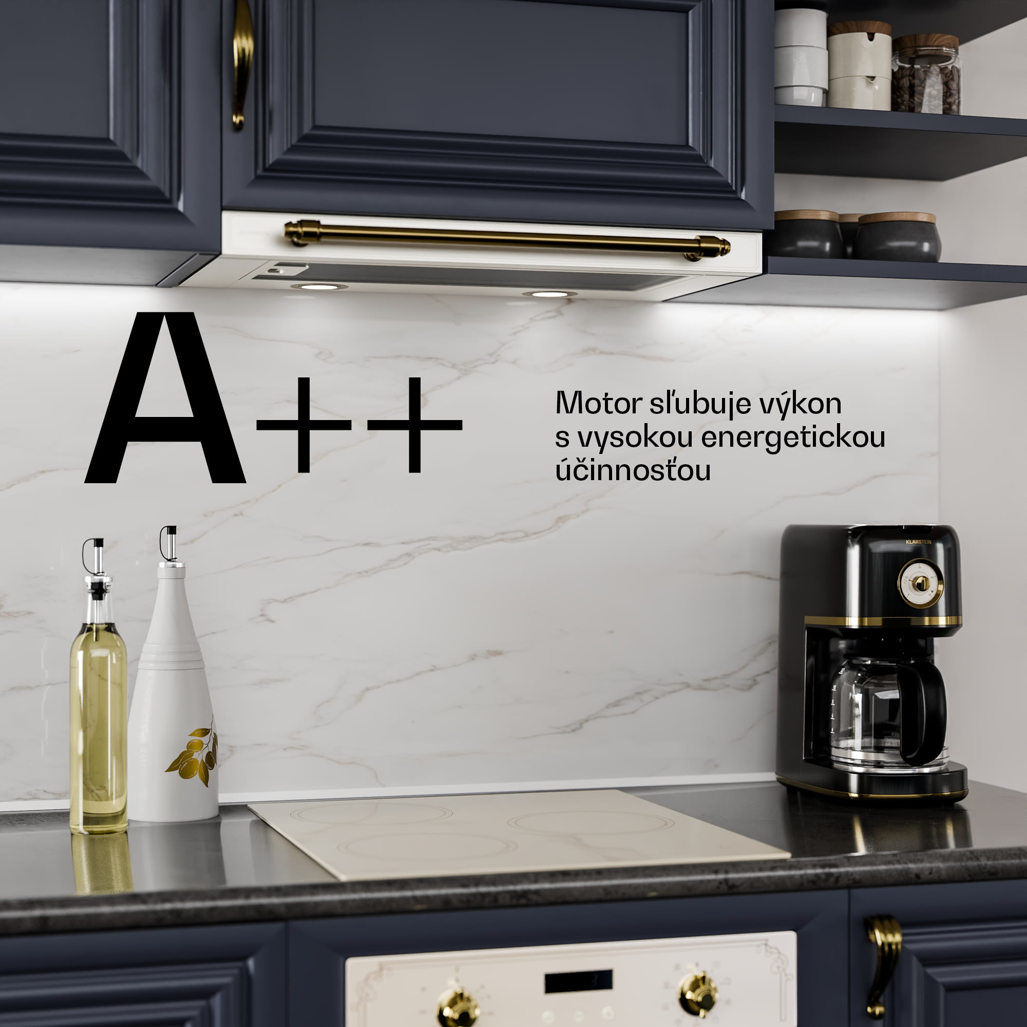 Klarstein Victoria výsuvný digestor elegantný, retro inšpirovaný, nadčasový EEC A++ 359m³/h 60cm – Obrázok 5