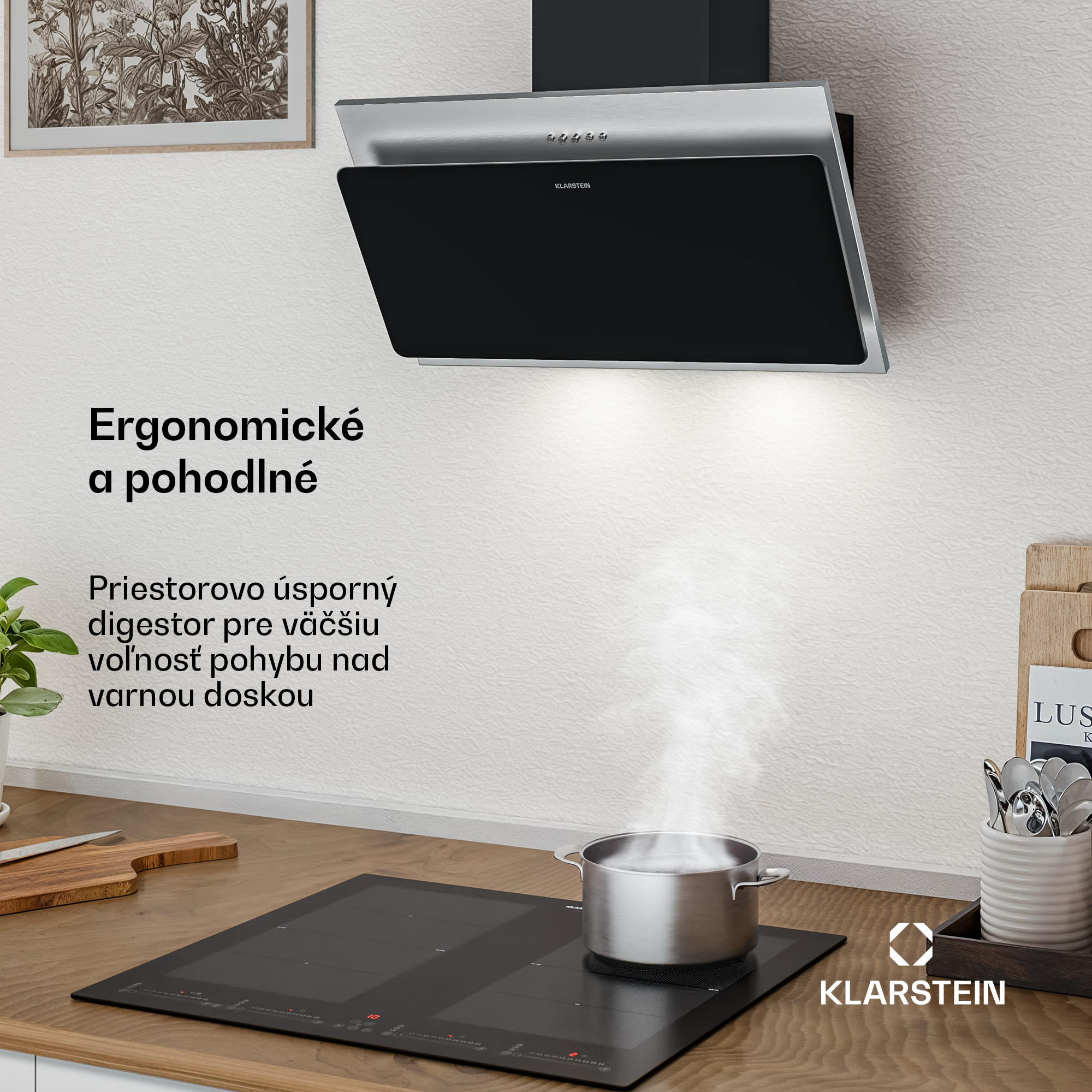 Klarstein Alessia šikmý digestor | režim odsávania vzduchu a recirkulácie | nehrdzavejúca oceľ | 404 m³/h | 60 cm – Obrázok 3