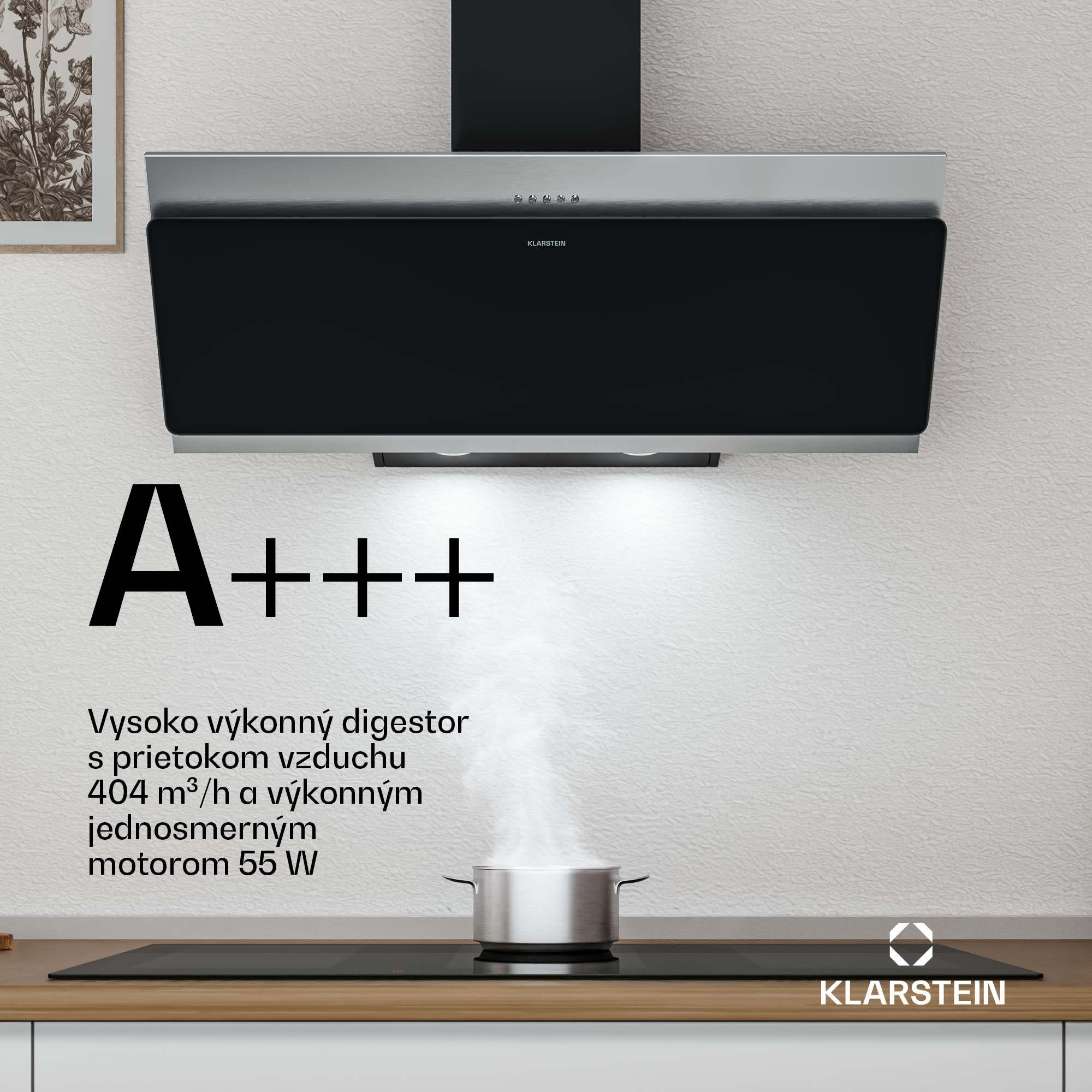 Klarstein Alessia šikmý digestor | režim odsávania vzduchu a recirkulácie | nehrdzavejúca oceľ | 404 m³/h | 90 cm – Obrázok 2