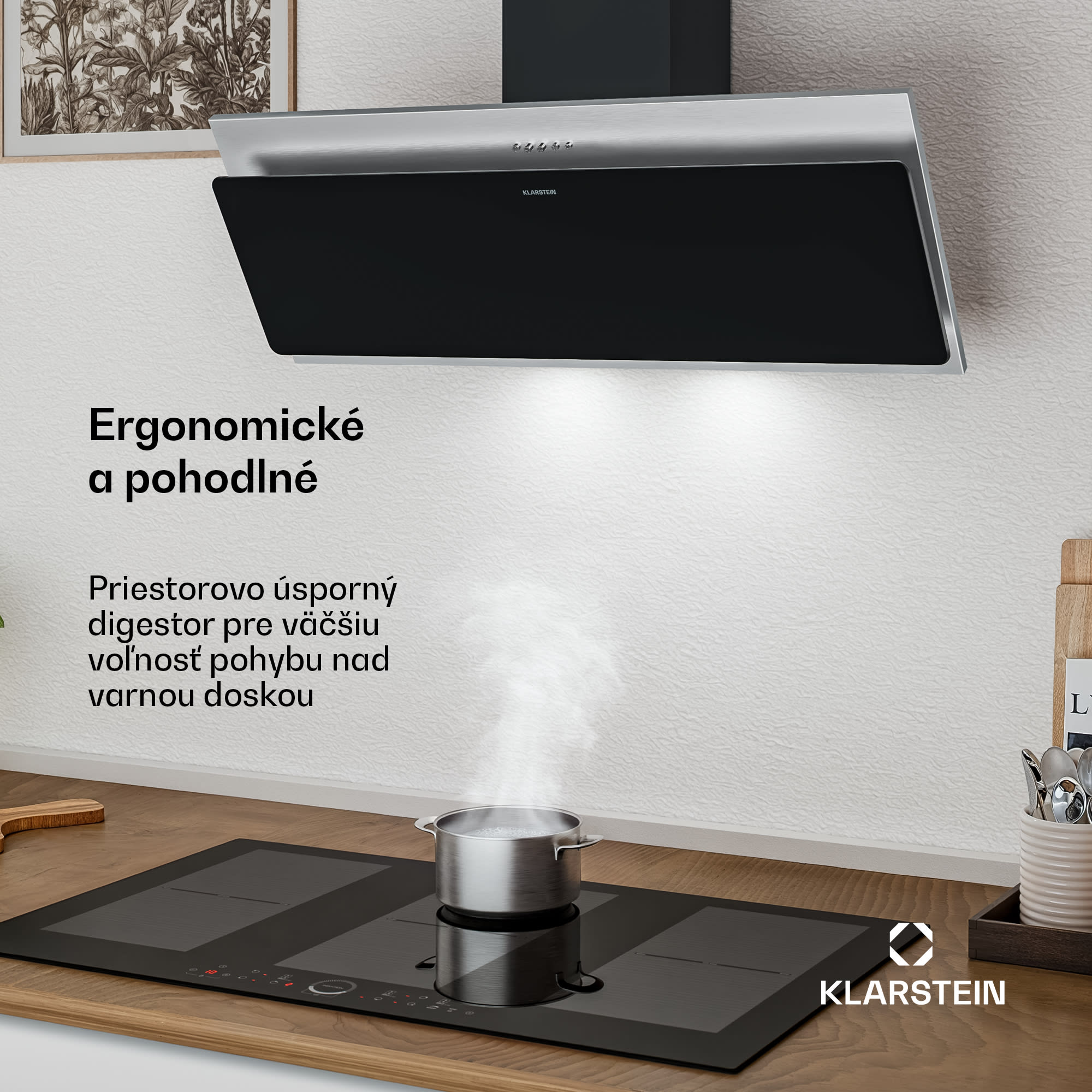 Klarstein Alessia šikmý digestor | režim odsávania vzduchu a recirkulácie | nehrdzavejúca oceľ | 404 m³/h | 90 cm – Obrázok 3