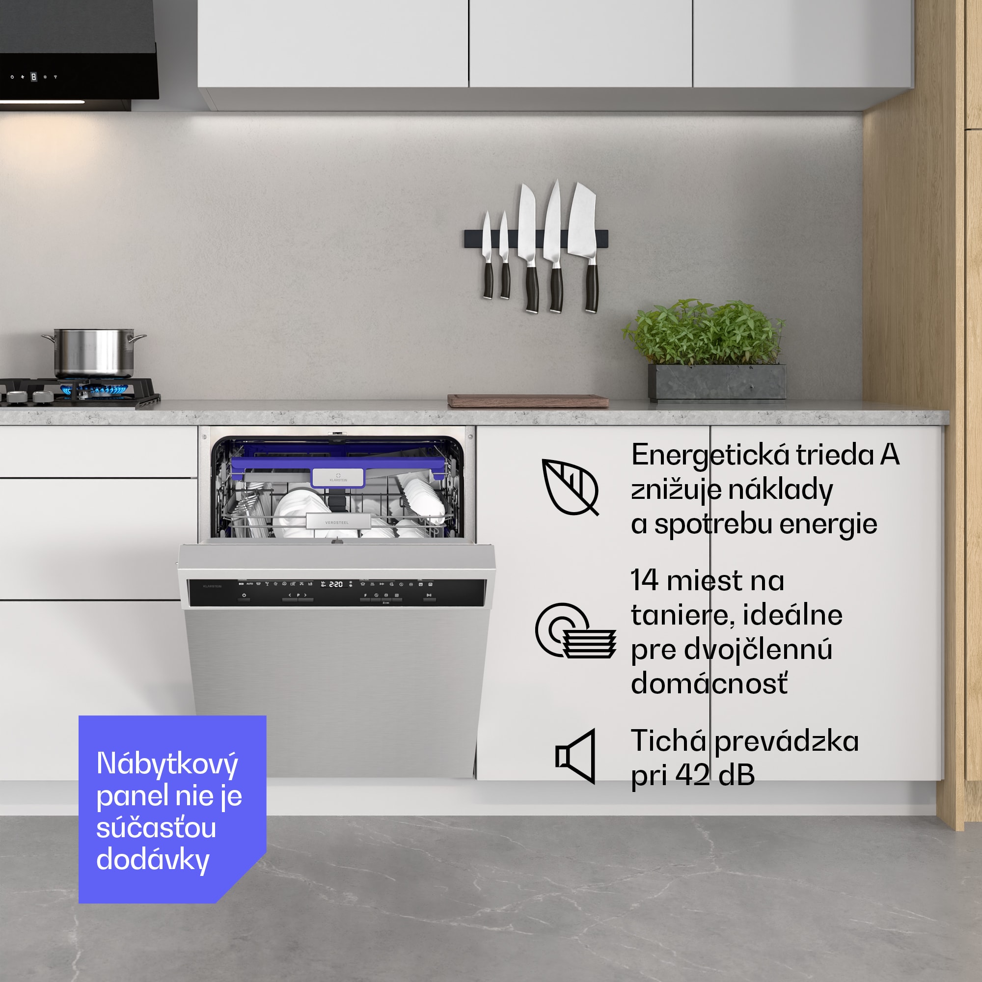 Klarstein Verosteel vstavaná umývačka riadu | Minimalistická, efektívna, elegantná | EEC A | 60 cm – Obrázok 3