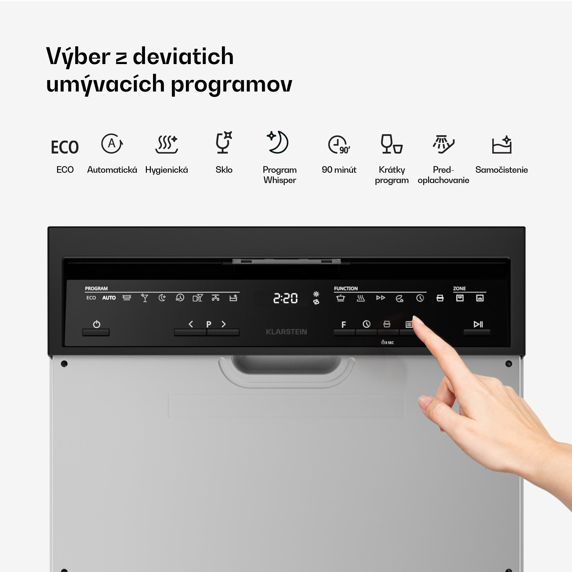 Klarstein Velaire semi-integrovaná umývačka riadu | Minimalistická, kompaktná | Trieda energetickej účinnosti B | 45 cm – Obrázok 4