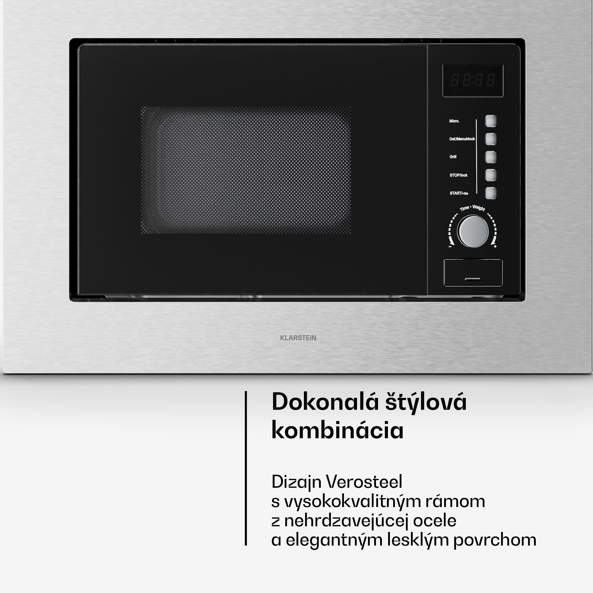 Klarstein Verosteel vstavaná mikrovlnná rúra s grilom | 800 W gril | 700 W mikrovlnná rúra | 60 cm – Obrázok 3