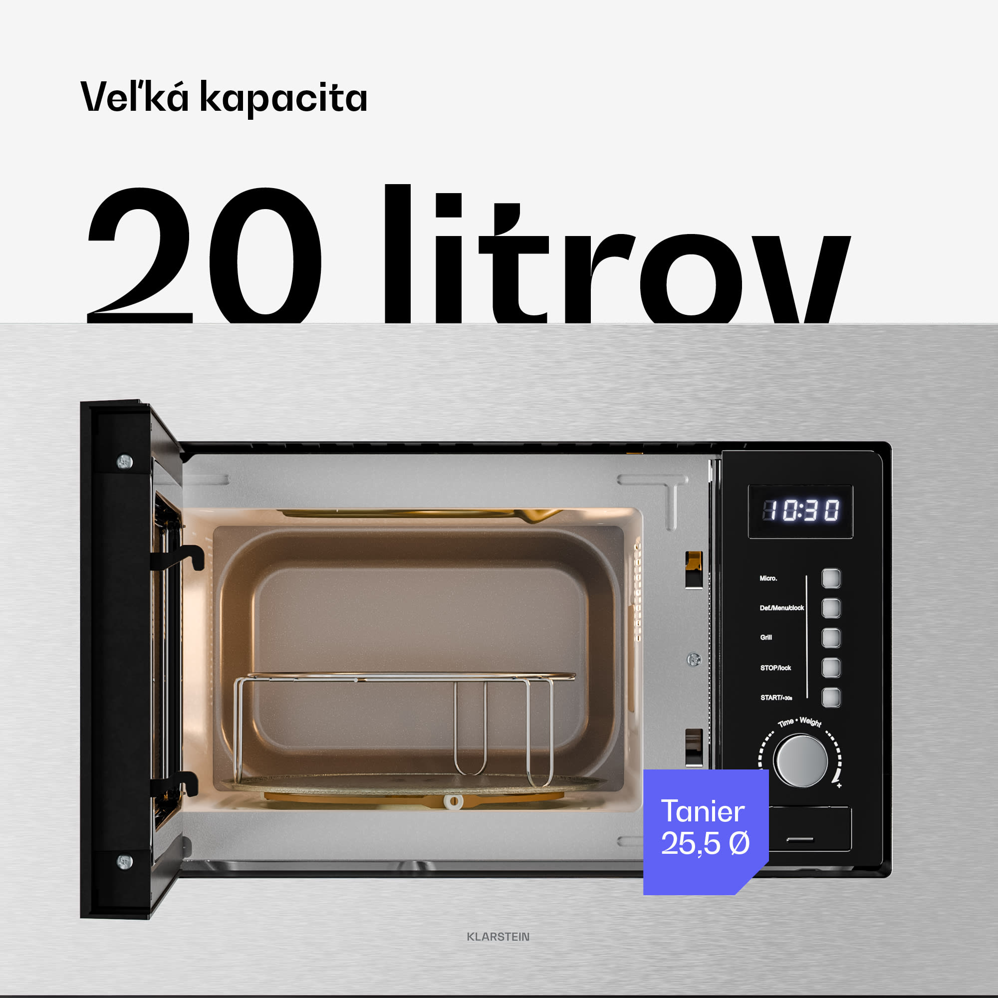 Klarstein Verosteel vstavaná mikrovlnná rúra s grilom | 800 W gril | 700 W mikrovlnná rúra | 60 cm – Obrázok 4