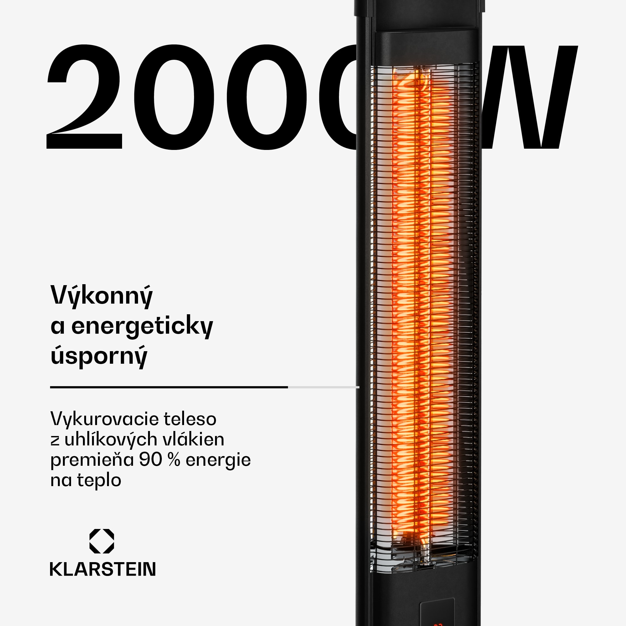Klarstein BlazeTower infračervený ohrievač | 2000 W | 15 m² | Výkonný | 101 cm x 40 cm – Obrázok 5