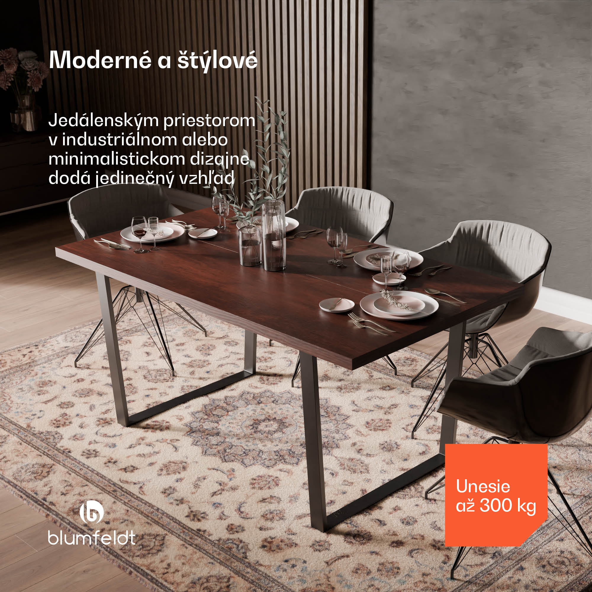 Blumfeldt Bearsdon jedálenský set, stolová doska a kovové nohy stola, industriálny štýl, stabilný, moderný – Obrázok 2