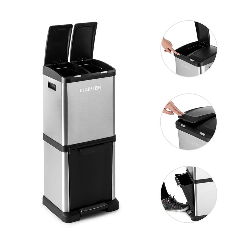Klarstein Ökosystem² odpadkový kôš triedič odpadkov 30l (1 x15 l, 2x7,5 l) PE ušľachtilá oceľ – Obrázok 5