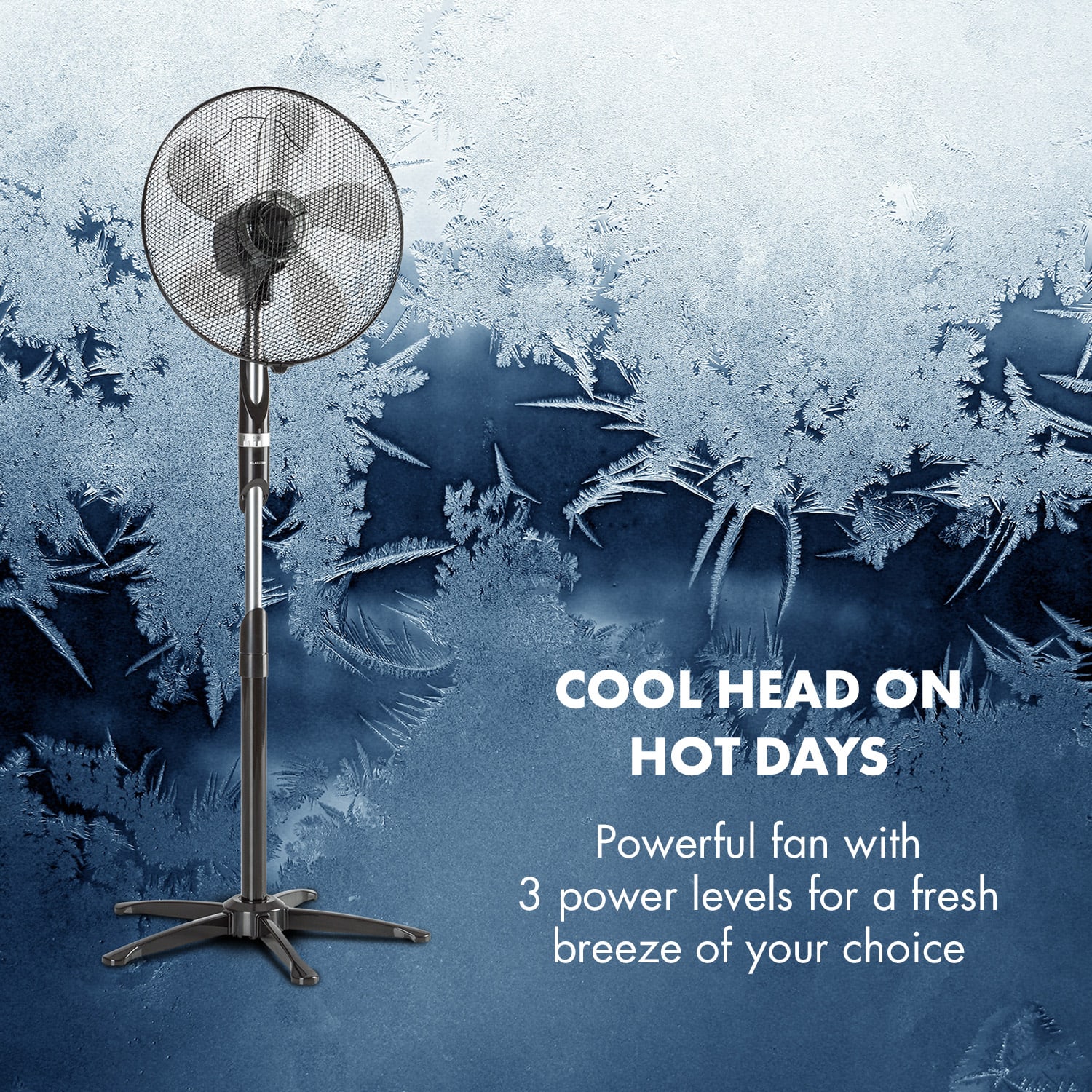 Klarstein Summer Vibe, stojanový ventilátor, 16" (40 cm), 55 W, 2040 m³/h, oscilácia 65°, čierny – Obrázok 3