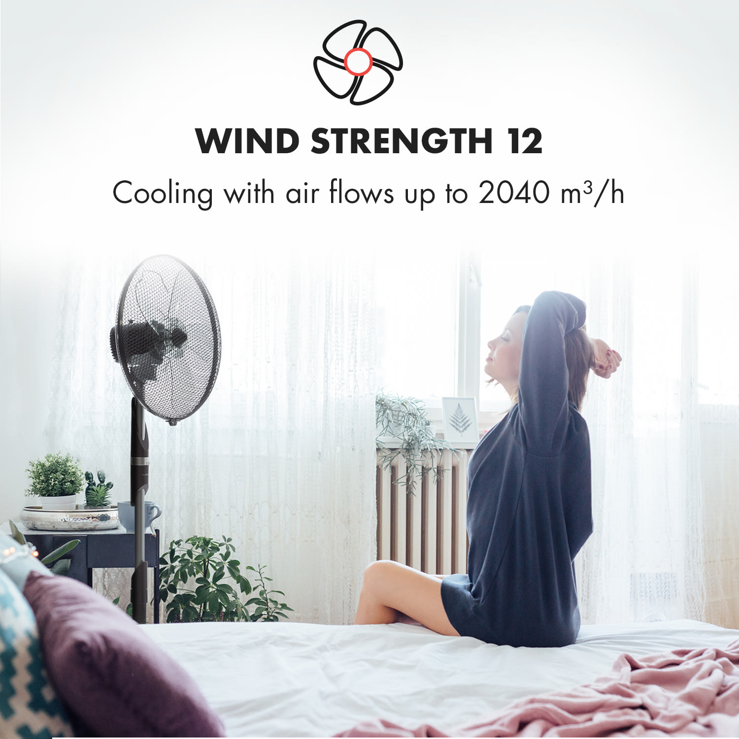 Klarstein Summer Vibe, stojanový ventilátor, 16" (40 cm), 55 W, 2040 m³/h, oscilácia 65°, čierny – Obrázok 4