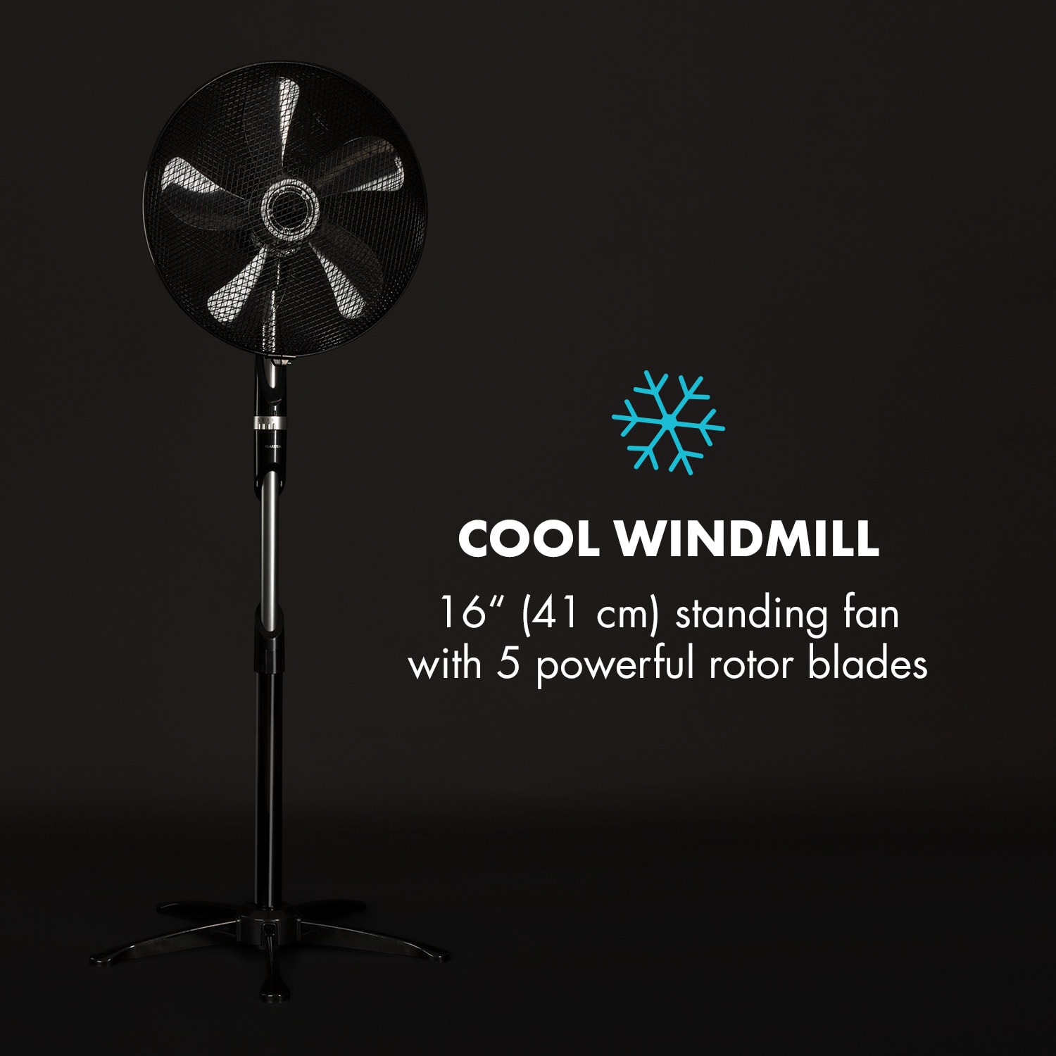 Klarstein Summer Vibe, stojanový ventilátor, 16" (40 cm), 55 W, 2040 m³/h, oscilácia 65°, čierny – Obrázok 5