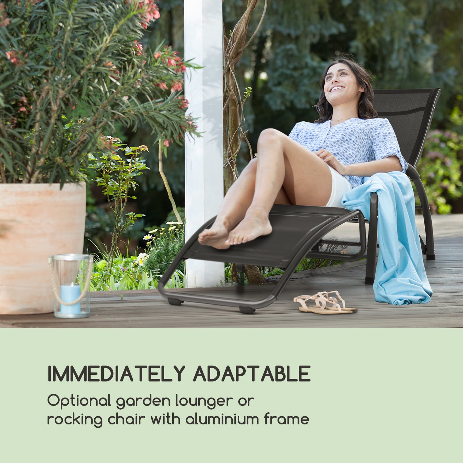 Blumfeldt Beverlywood, záhradné lehátko, hojdacie kreslo, hliník, čierne – Obrázok 2