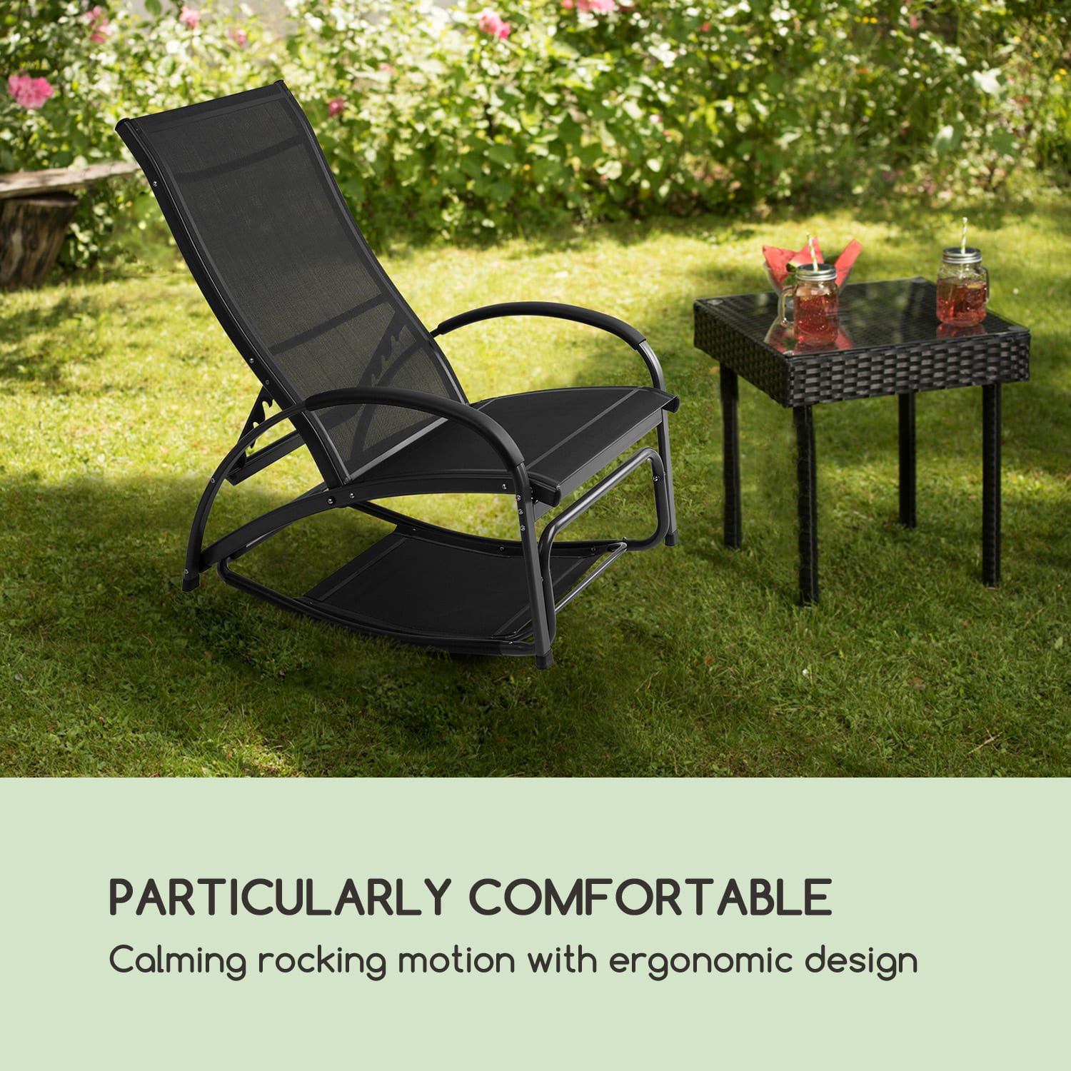 Blumfeldt Beverlywood, záhradné lehátko, hojdacie kreslo, hliník, čierne – Obrázok 5