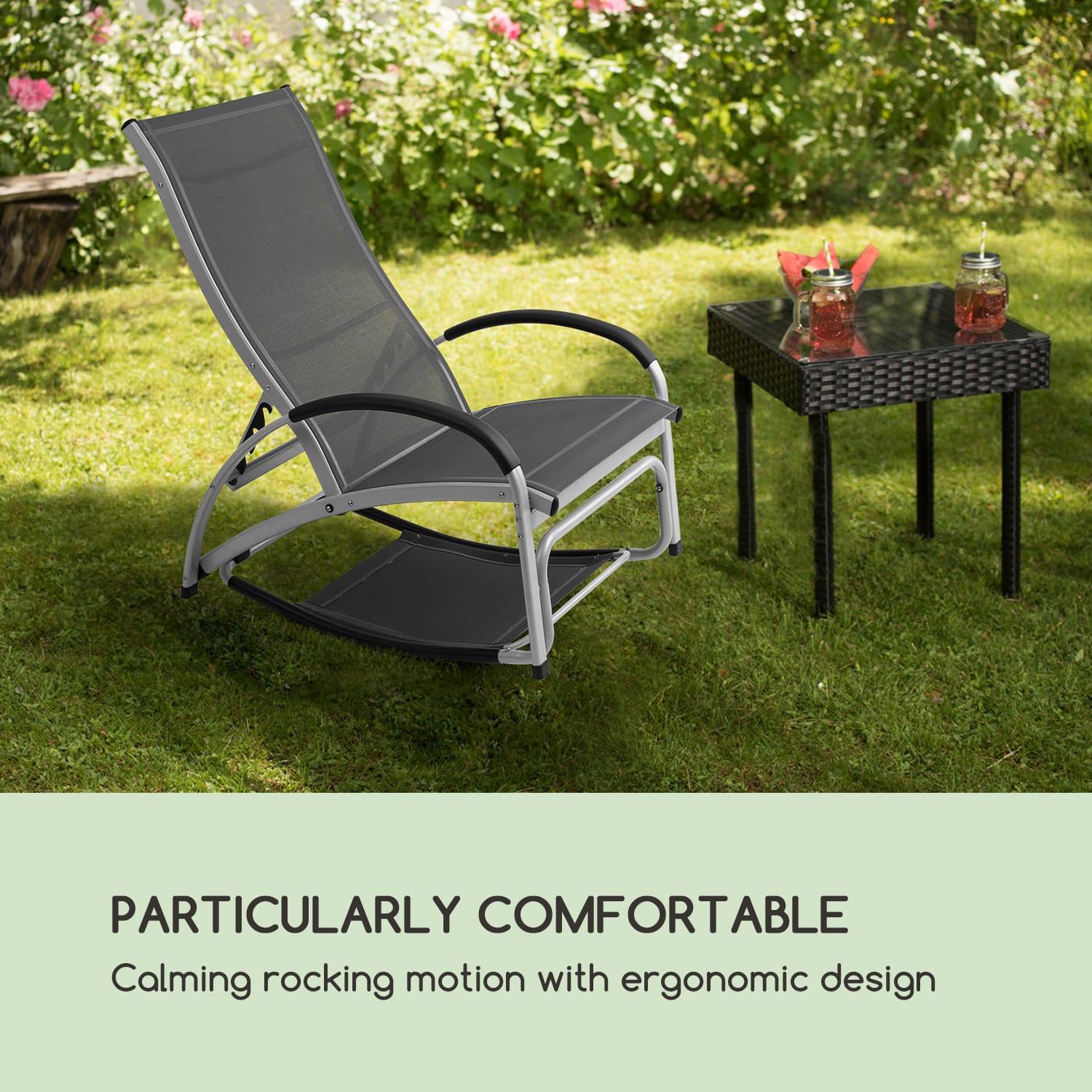 Blumfeldt Beverly Wood, záhradné lehátko, hojdacie kreslo, hliník, sivé – Obrázok 4