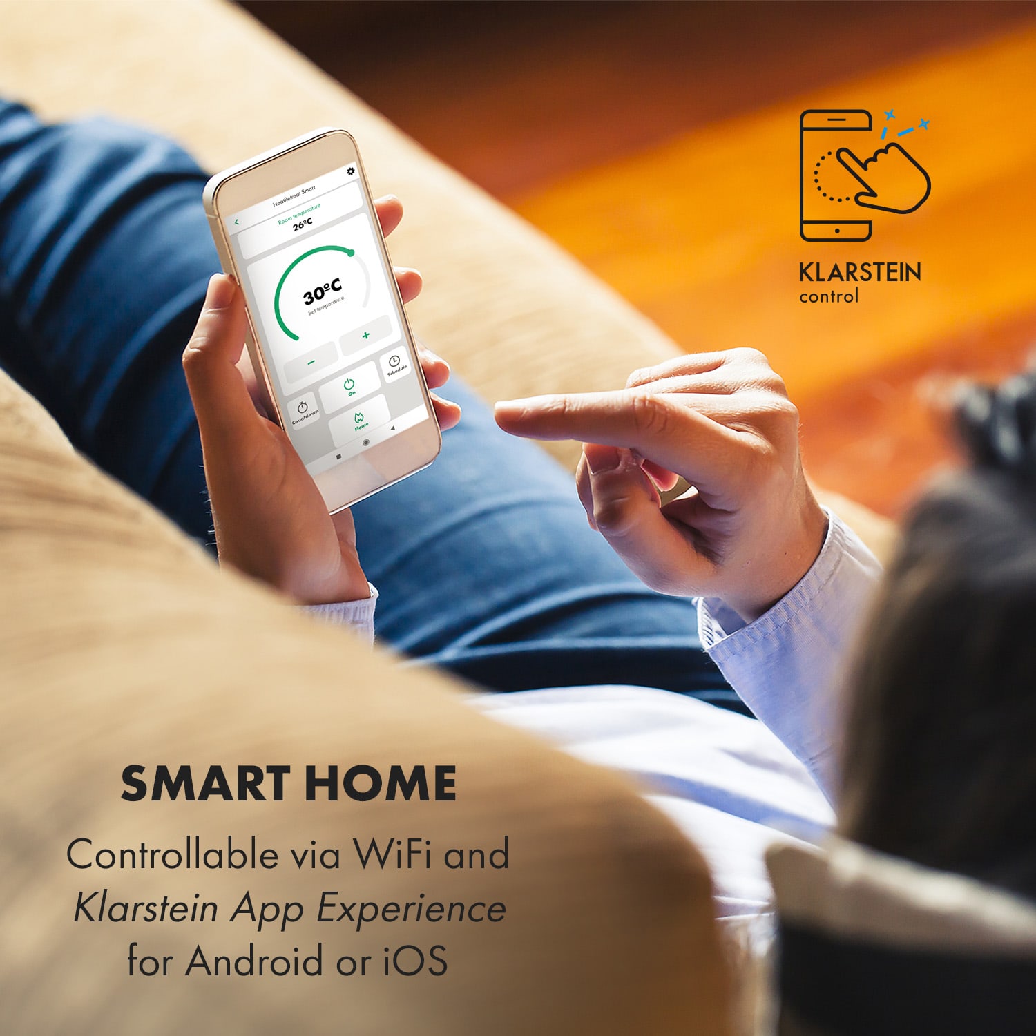 Klarstein Aargau Smart, elektrický krb, 1000/2000 W, LED plameň, 18-27 °C, týždenný časovač, biely – Obrázok 2