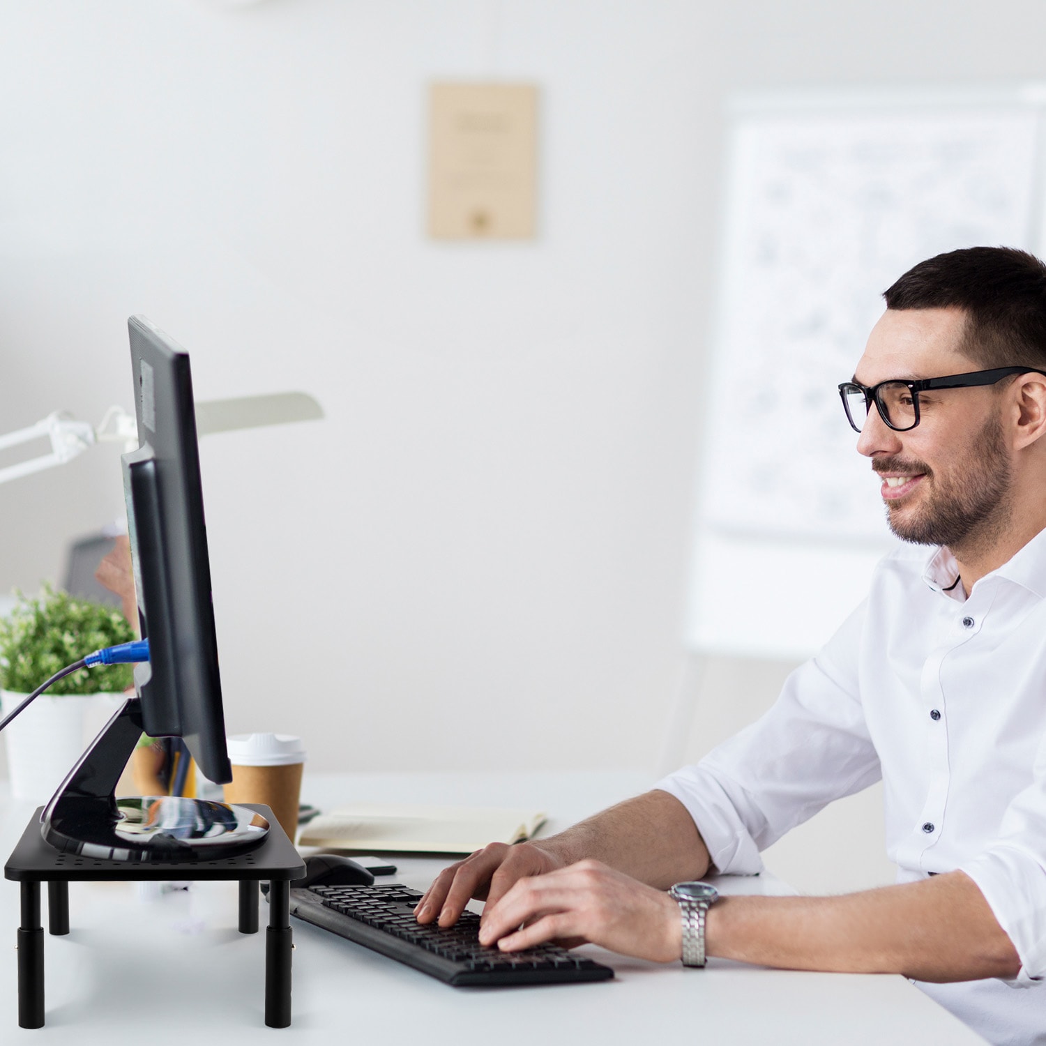 OneConcept Stojan na monitor, kovový, dierovaný vzor, 37 × 10 × 24 cm (Š × V × H) – Obrázok 2