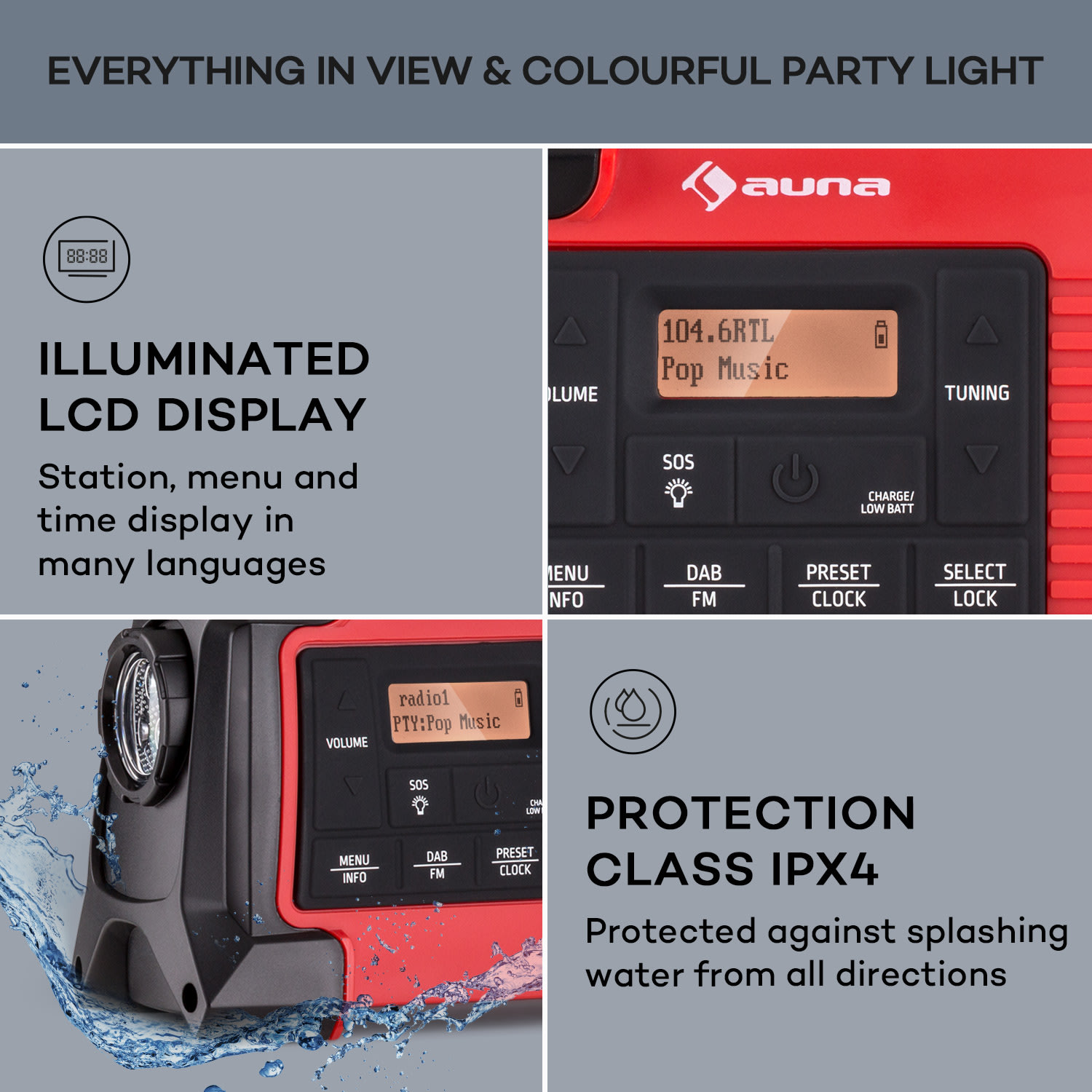 Auna Patagonia DAB+ Outdoorové rádio DAB / DAB+ / FM Nabíjanie kľukou USB SOS Alarm Vodotesné – Obrázok 5
