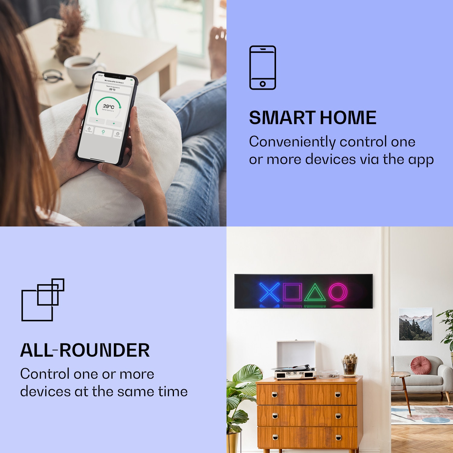 Klarstein Wonderwall Air Art Smart, infračervený ohrievač, 120 x 30 cm, 350 W, hra – Obrázok 2