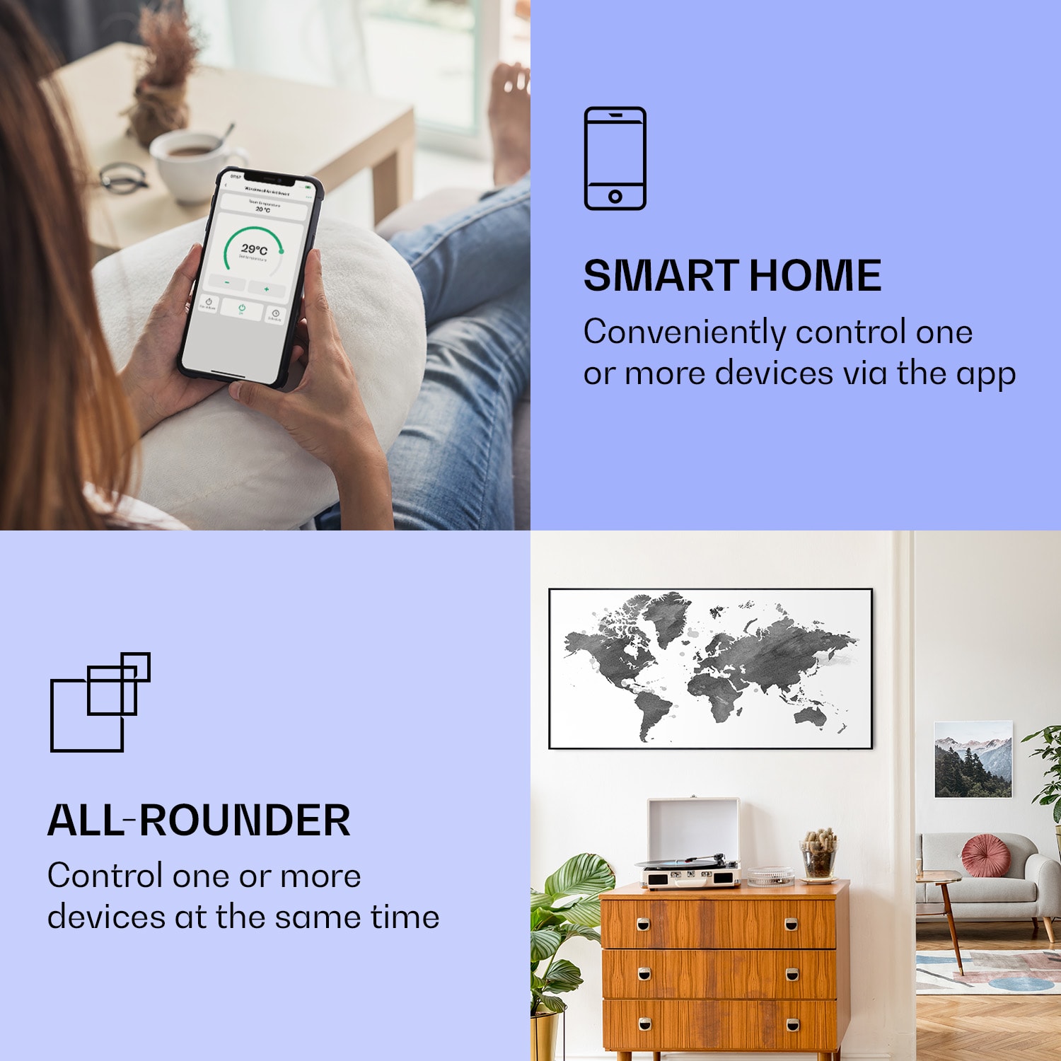 Klarstein Wonderwall Air Art Smart, infračervený ohrievač, 120 x 60 cm, 700 W, čierna mapa – Obrázok 2