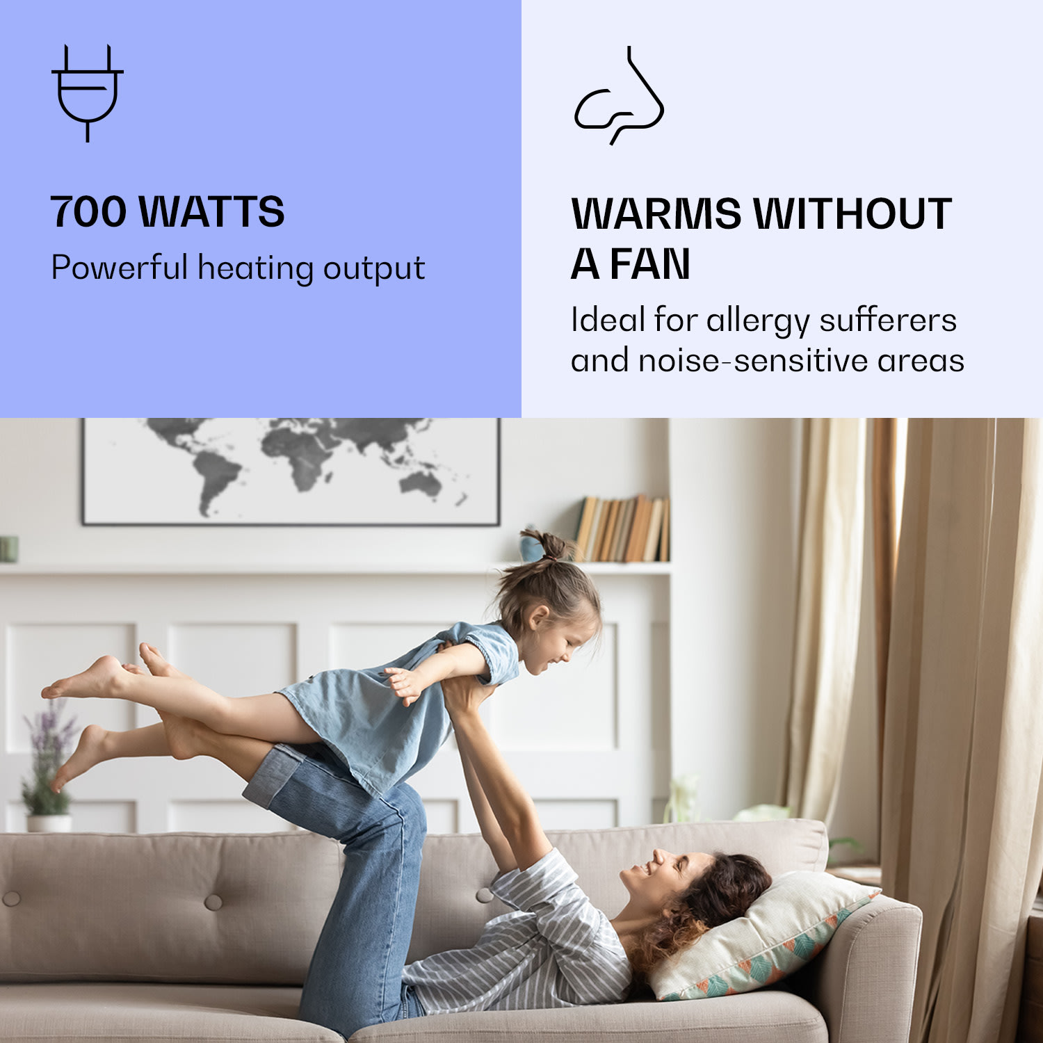 Klarstein Wonderwall Air Art Smart, infračervený ohrievač, 120 x 60 cm, 700 W, čierna mapa – Obrázok 5