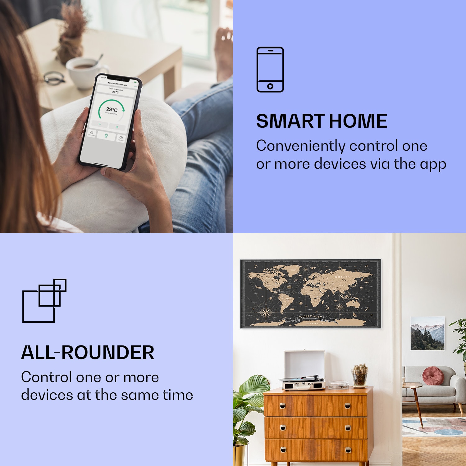 Klarstein Wonderwall Air Art Smart, infračervený ohrievač, 120 x 60 cm, 700 W, nočná mapa – Obrázok 2