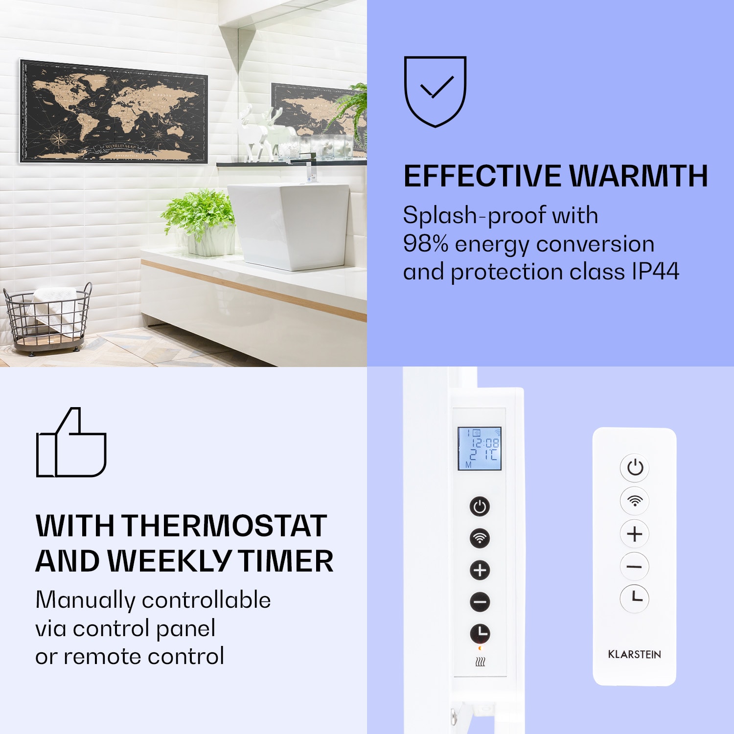 Klarstein Wonderwall Air Art Smart, infračervený ohrievač, 120 x 60 cm, 700 W, nočná mapa – Obrázok 4