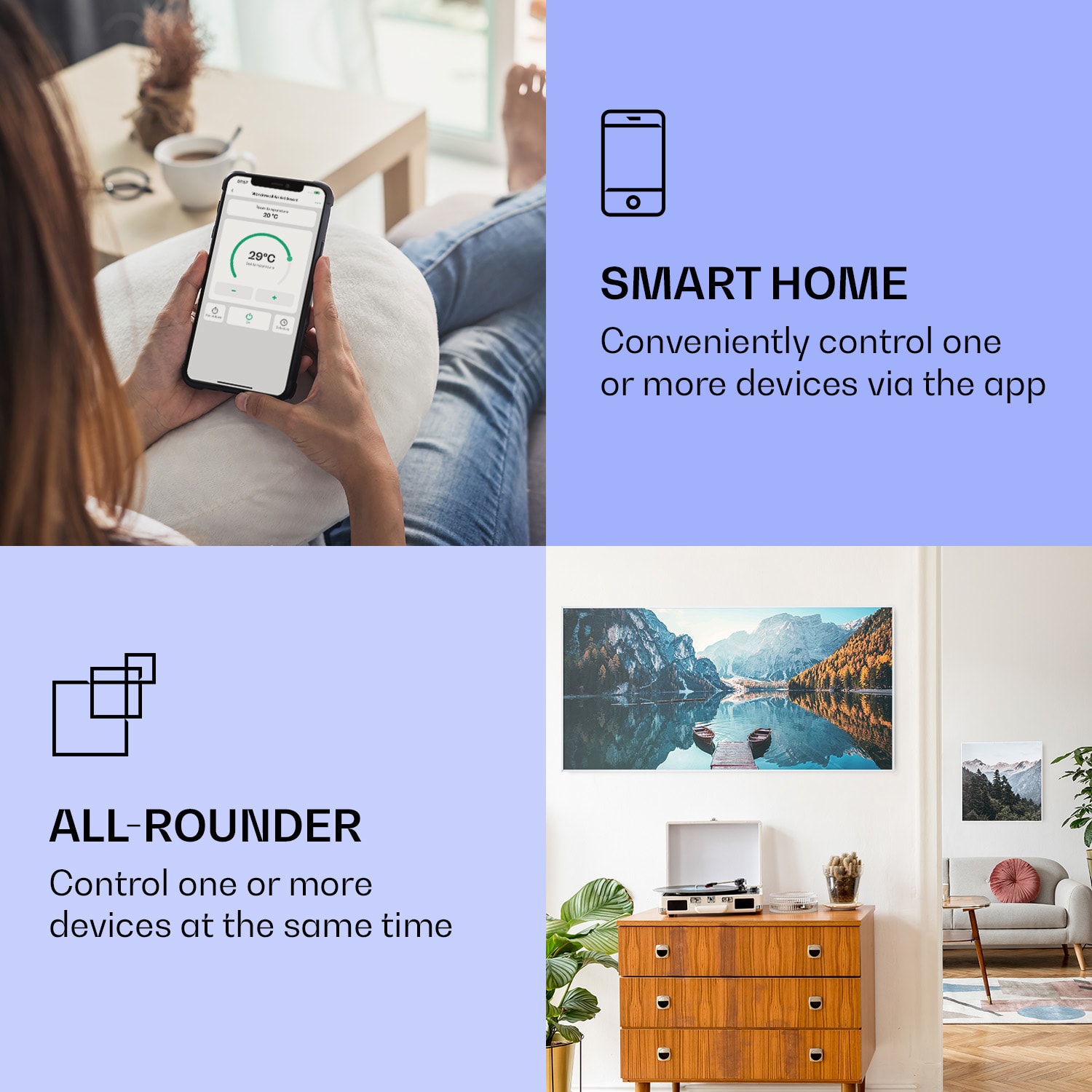 Klarstein Wonderwall Air Art Smart, infračervený ohrievač, 120 x 60 cm, 700 W, more horizontálne – Obrázok 2