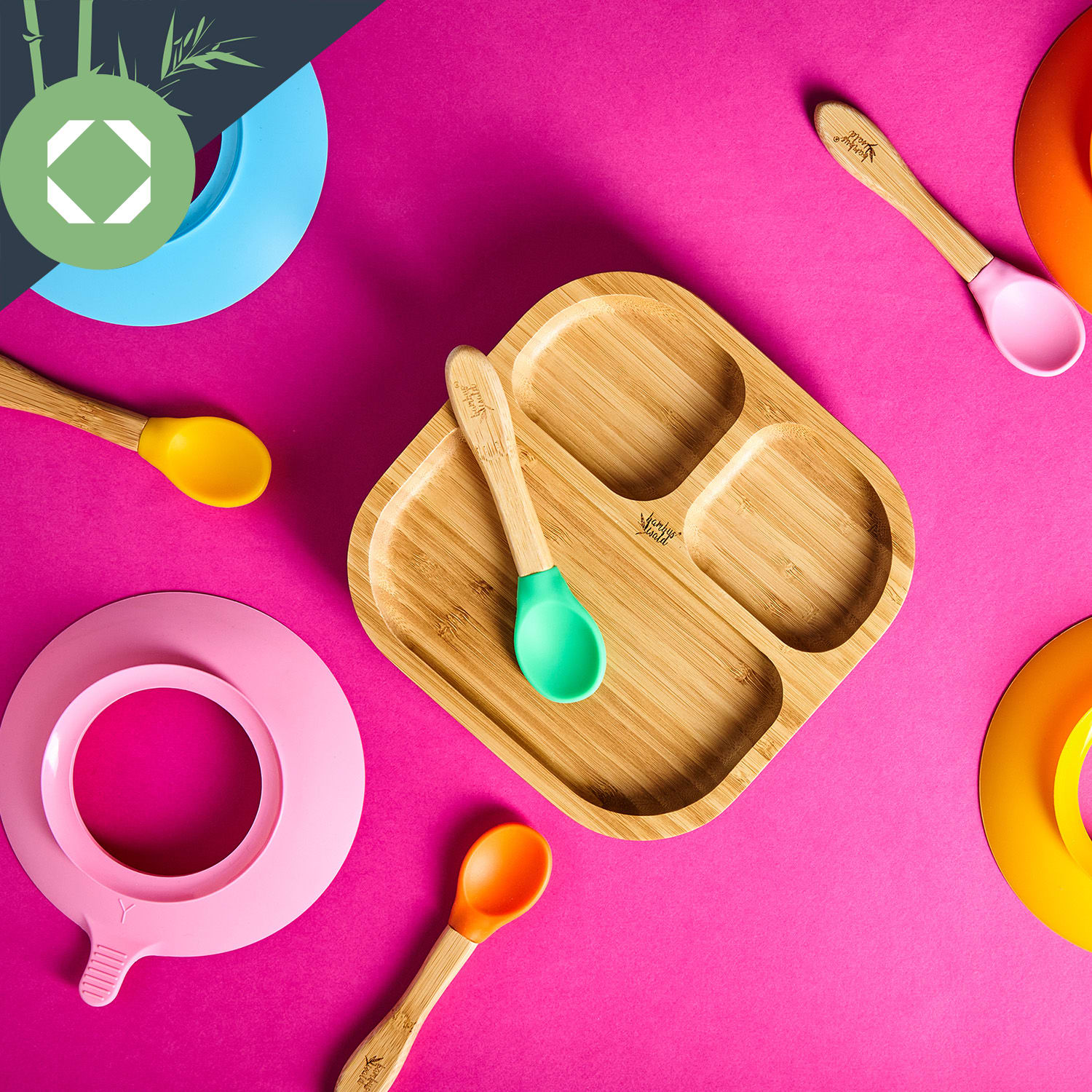 Klarstein Detská jedálenská súprava, s bambusovým tanierom a lyžicou, 250 ml, vrátane prísavky, 18 × 18 cm – Obrázok 4