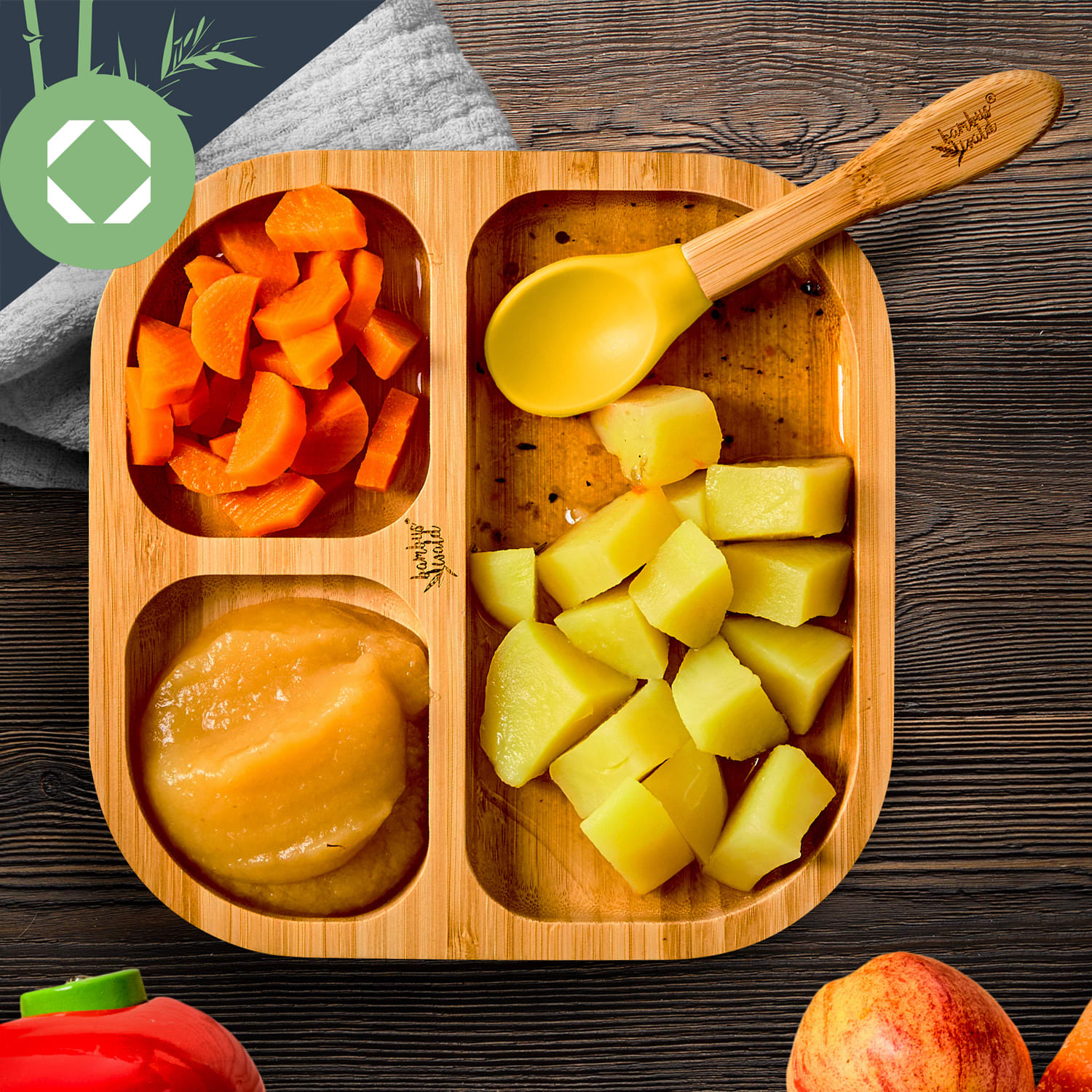 Klarstein Detská jedálenská súprava, s bambusovým tanierom a lyžicou, 250 ml, vrátane prísavky, 18 × 18 cm – Obrázok 5