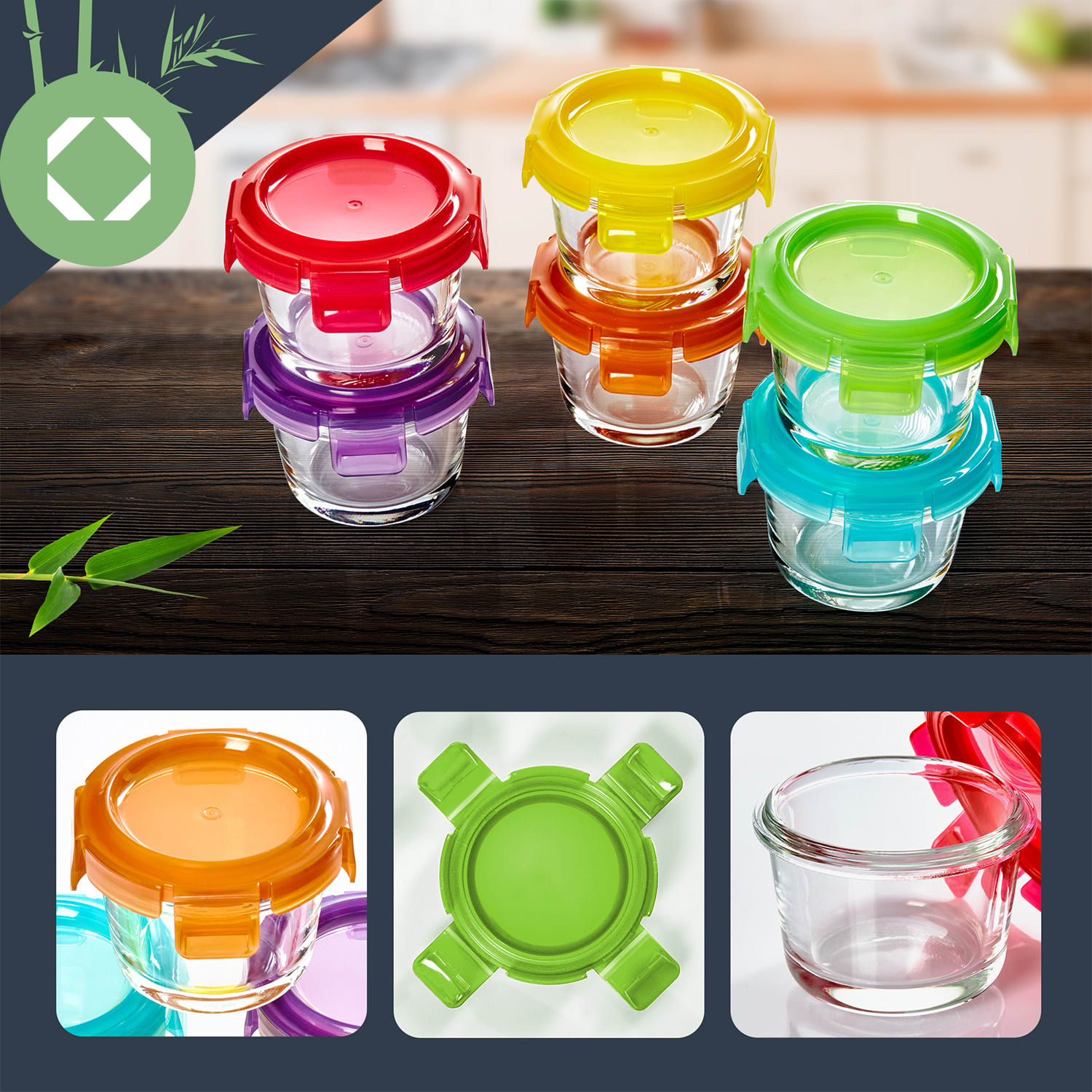 Klarstein Detské poháre, 6 dielsúprava, pestré kryty, vzduchotesný uzáver, nepriepustné – Obrázok 3