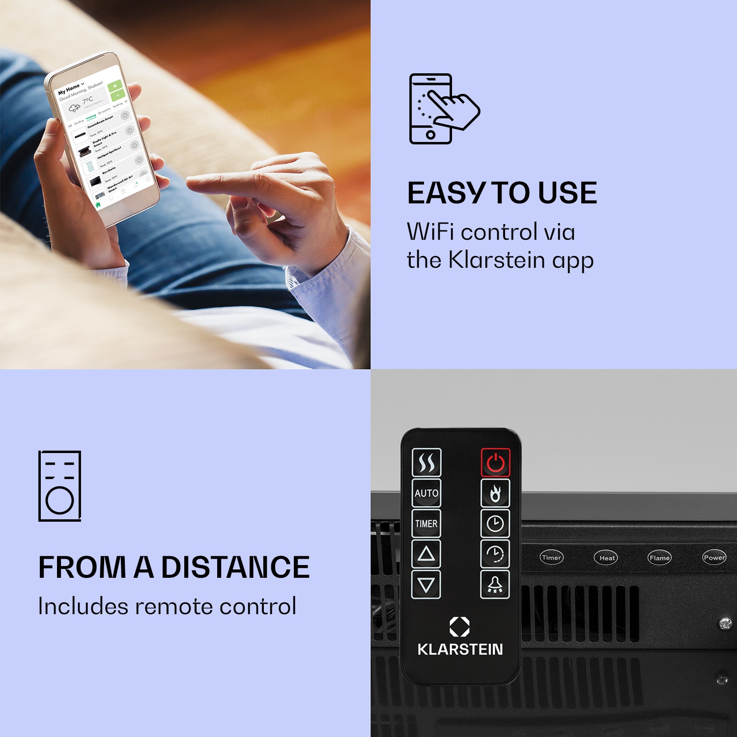 Klarstein Studio Light & Fire 1 Smart, krb, 1000/2000 W, MDF, WiFi Control – Obrázok 2