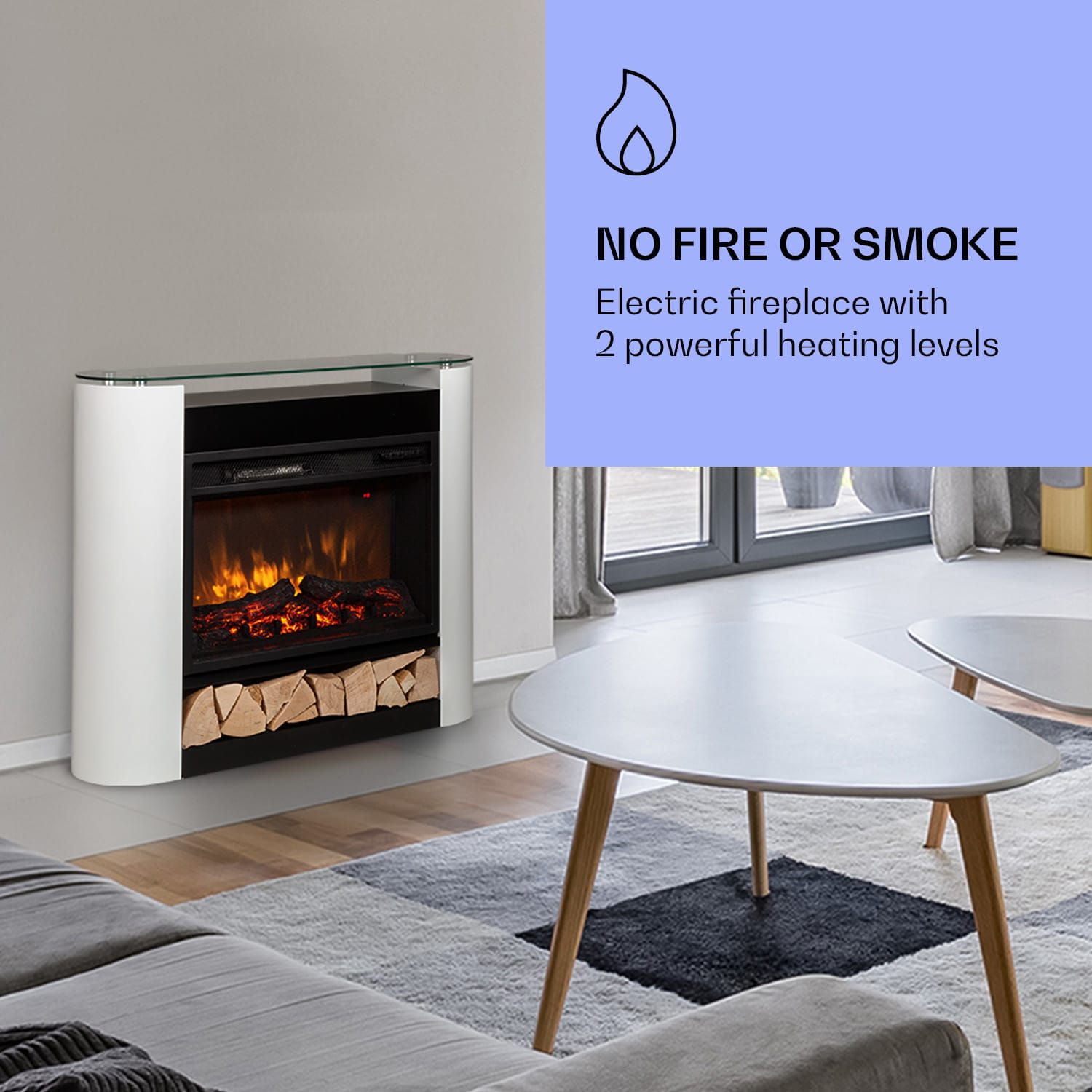 Klarstein Studio 10 Arc, elektrický krb, 1800 W, LED plamene, ventilátor, diaľkové ovládanie – Obrázok 2