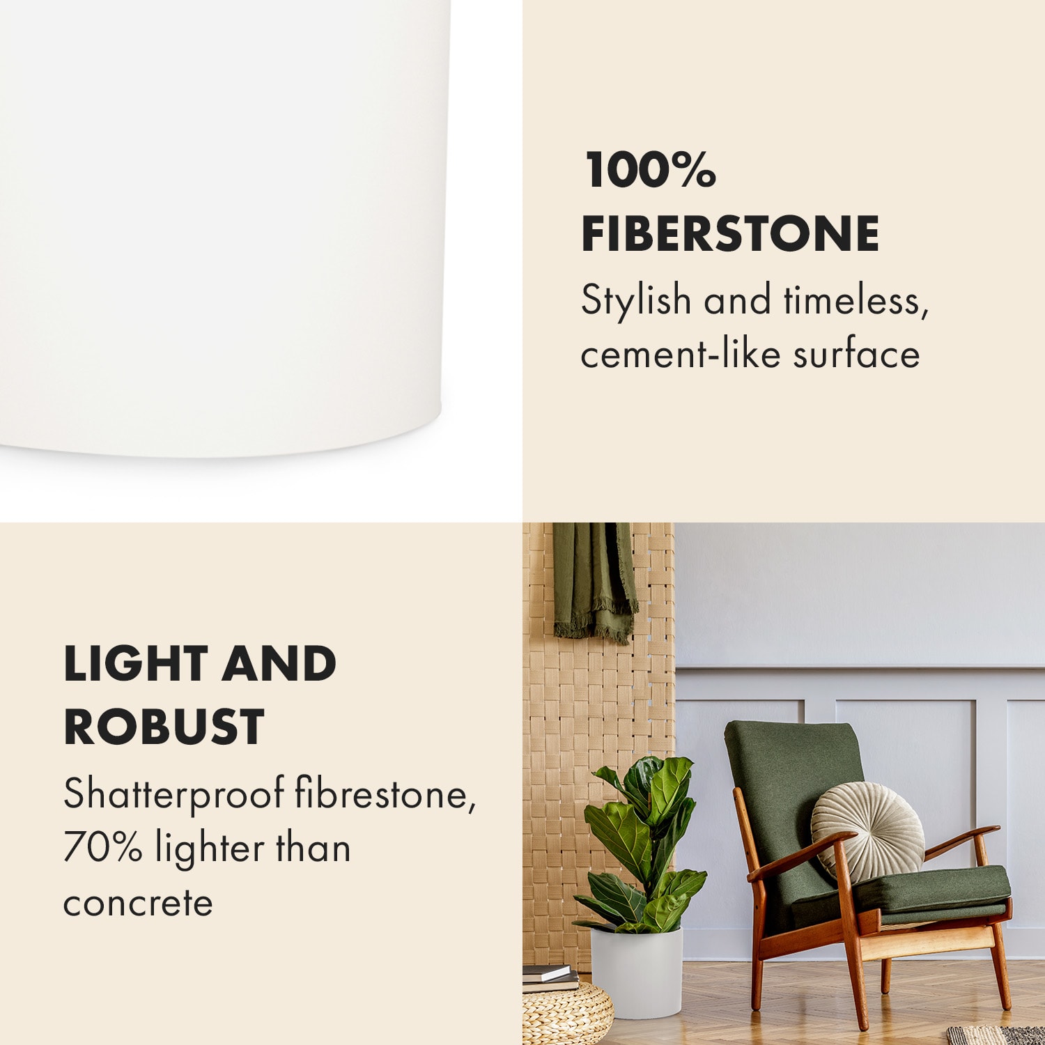 Fox & Fern Gendt, kvetináč, fiberstone, interiér/exteriér – Obrázok 3