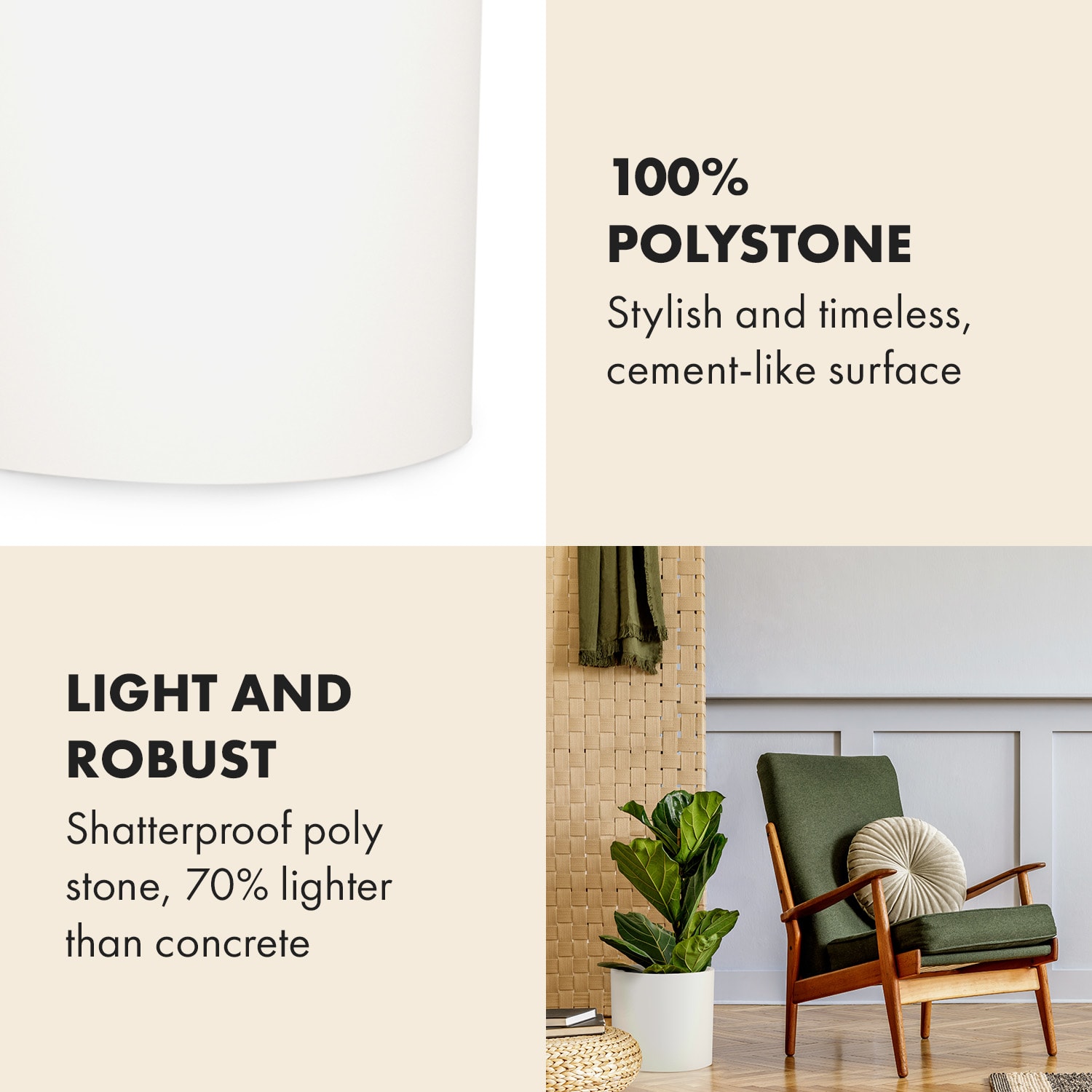 Fox & Fern Venlo, kvetináč, Polystone, interiér a exteriér, 3 veľkosti – Obrázok 3