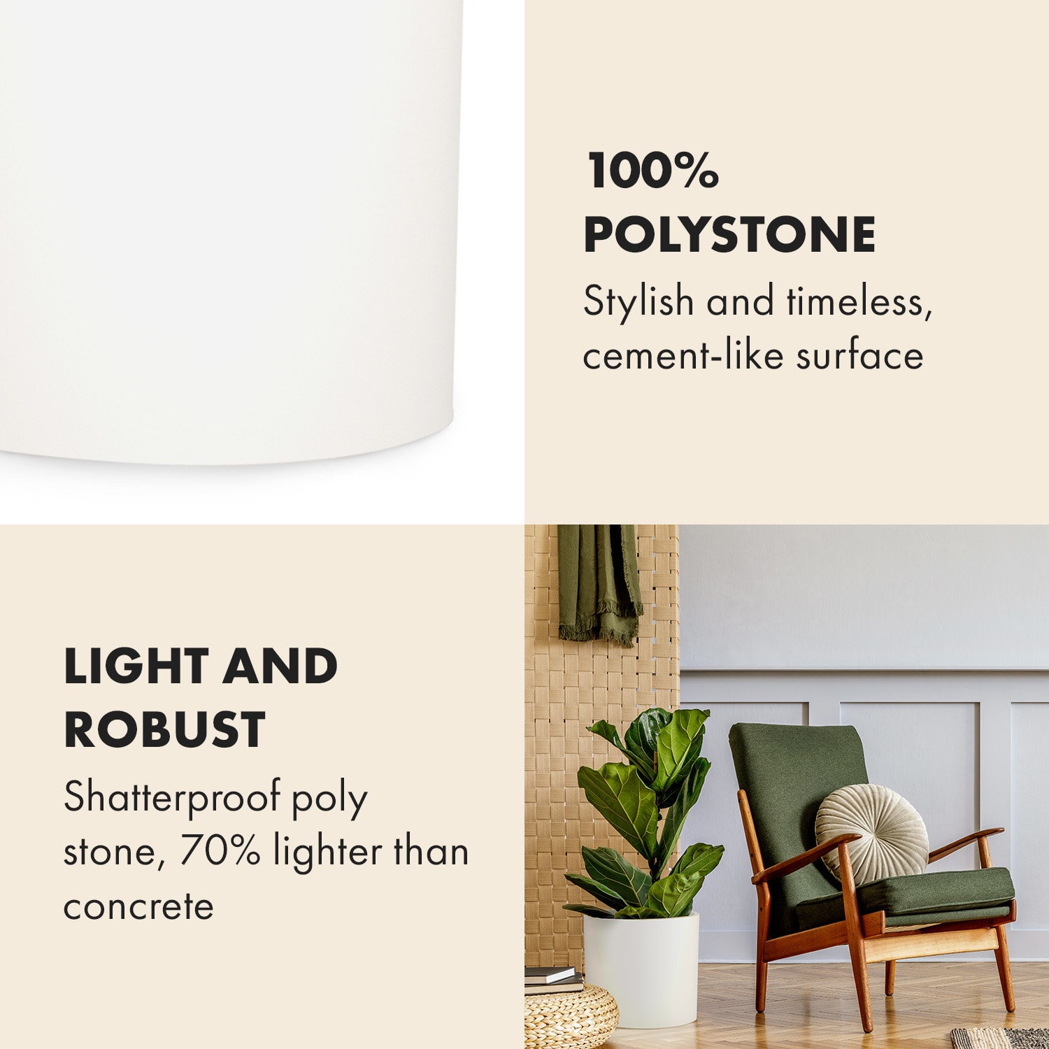 Fox & Fern Venlo, kvetináč, Polystone, interiér a exteriér, 3 veľkosti – Obrázok 3