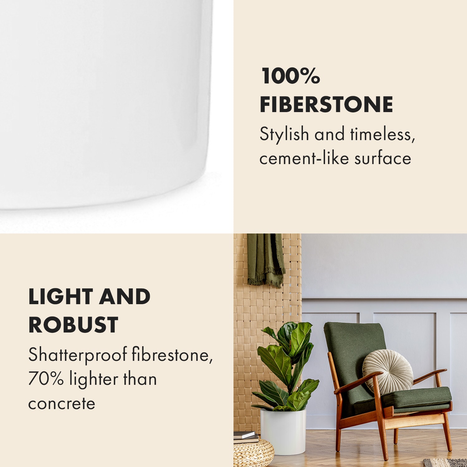 Fox & Fern Gendt, kvetináč, fiberstone, interiér/exteriér – Obrázok 3