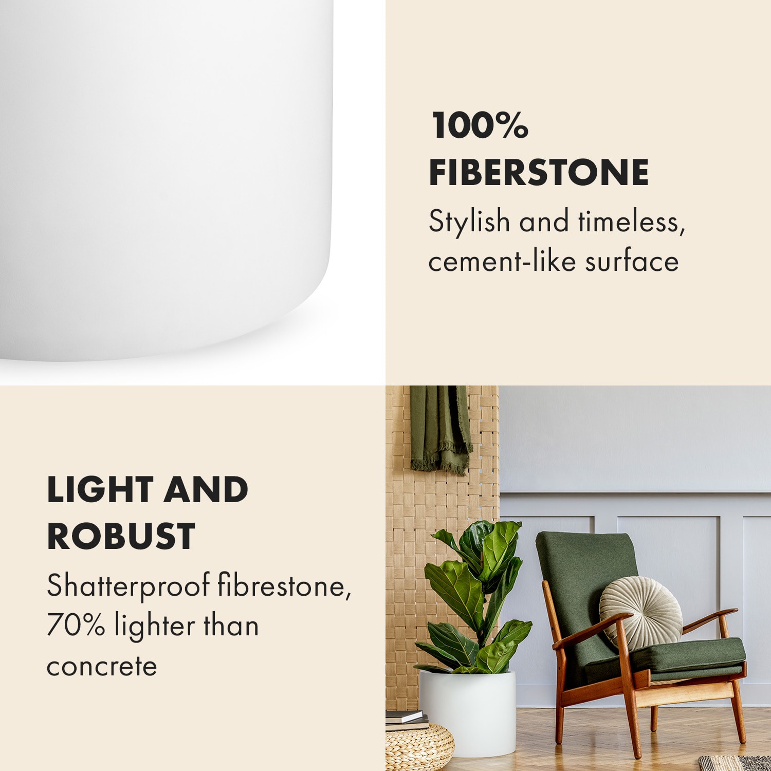 Fox & Fern Gendt, kvetináč, fiberstone, interiér/exteriér – Obrázok 3