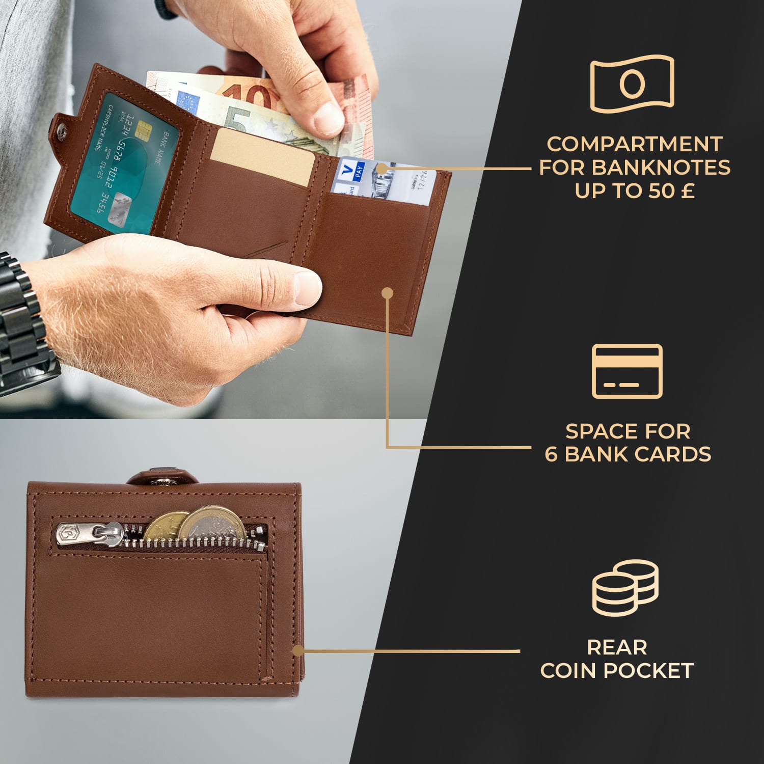 Slimpuro TRYO Slim Wallet 5 kariet vrecko na mince, 9,2 x 2,2 x 7,5 cm (Š x V xH), ochrana RFID – Obrázok 2